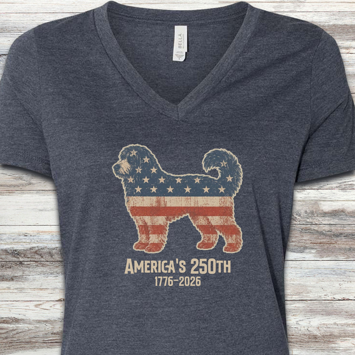 Bernedoodle 250 V-Neck Tee - Heather Navy