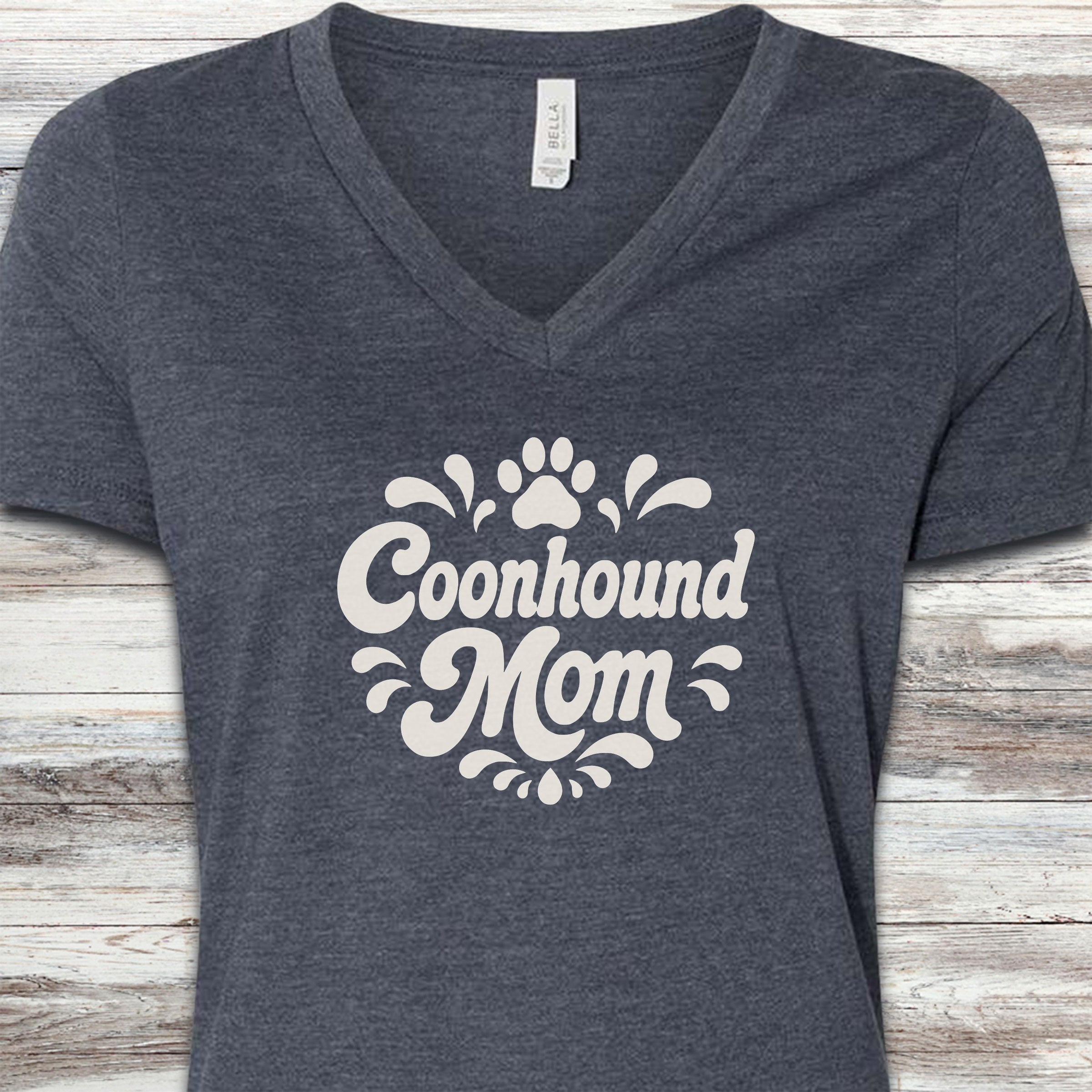 Coonhound Groovy Mom V-Neck Tee - Heather Navy
