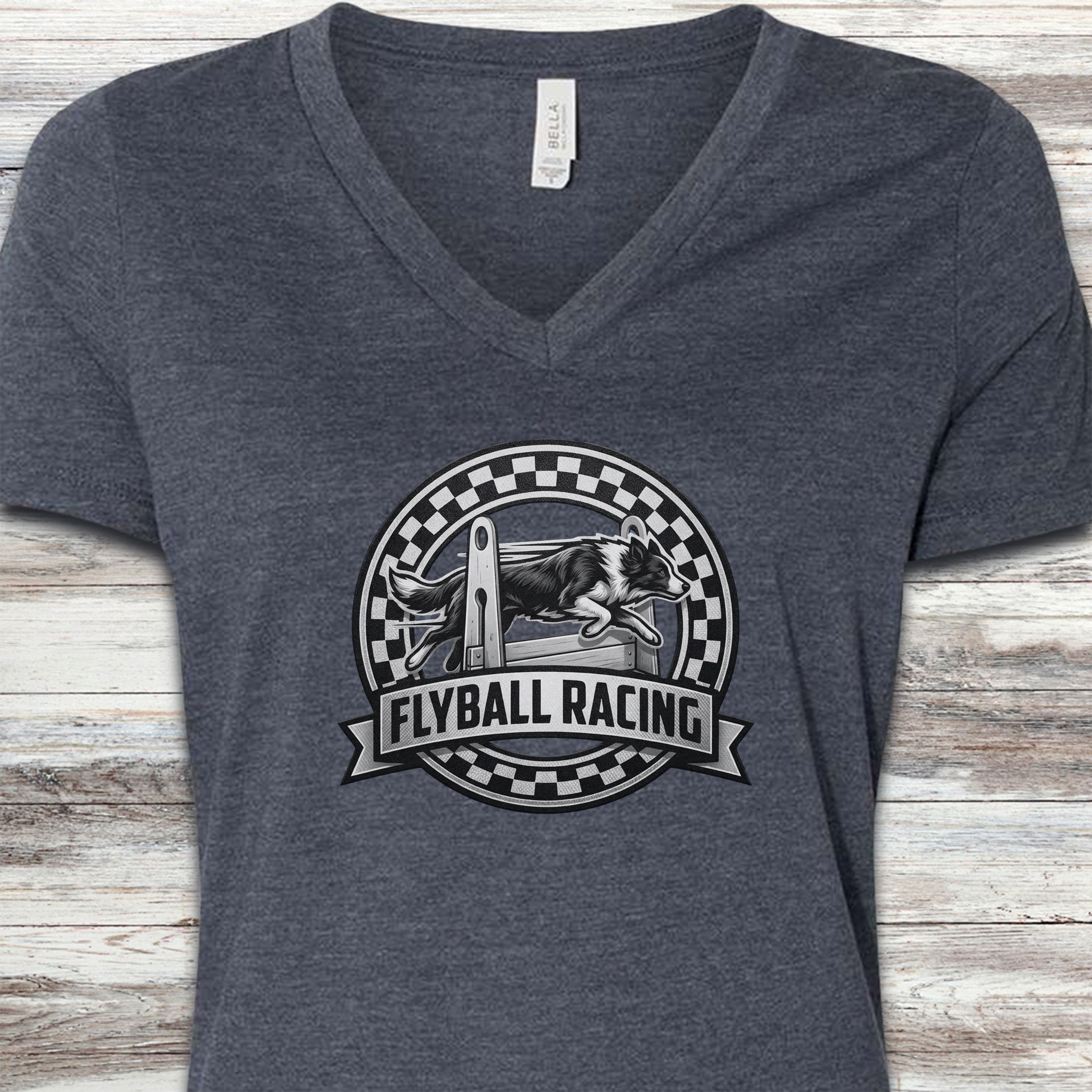 Border Collie Flyball Racing V-Neck Tee - Heather Navy