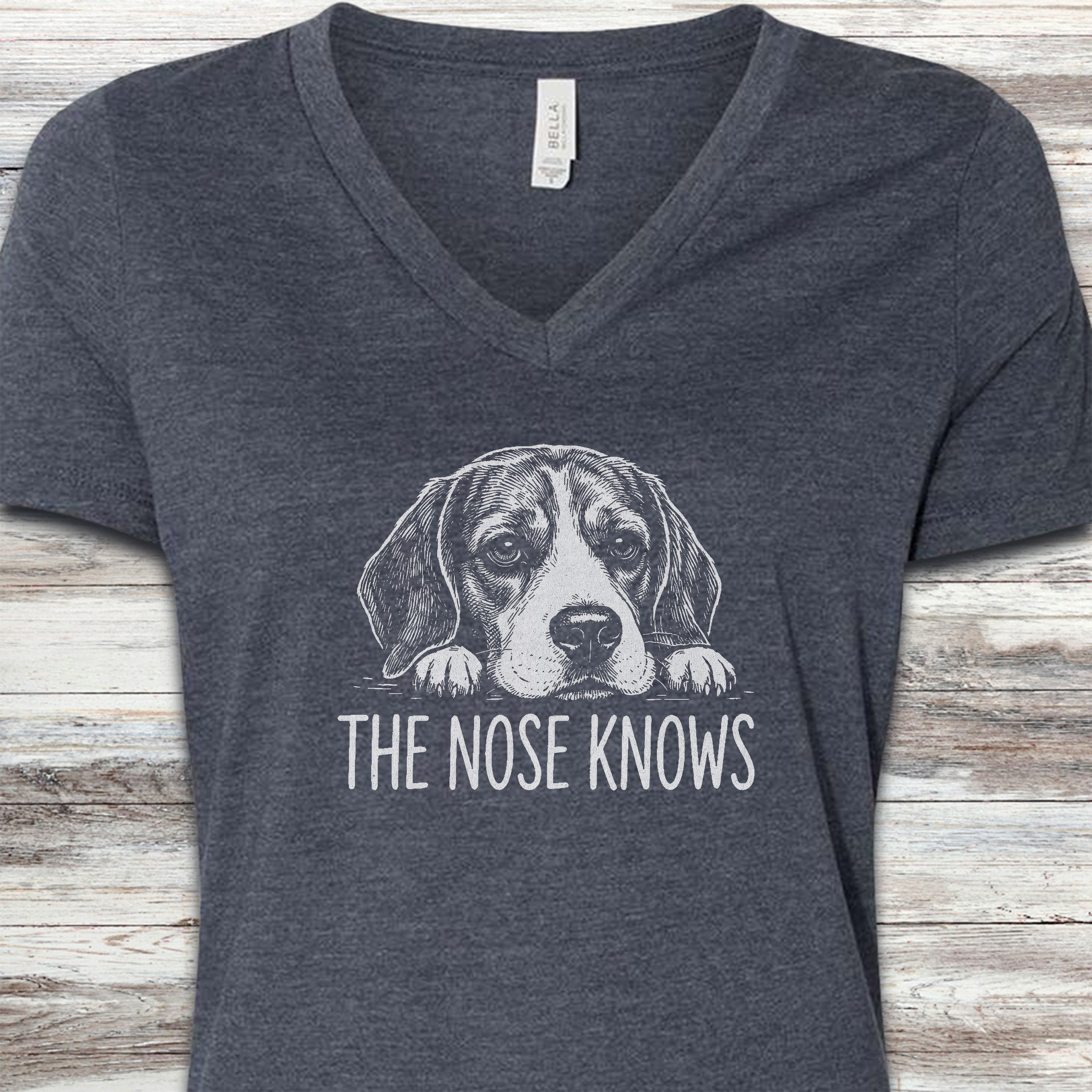 Beagle Nose Knows V-Neck Tee - Heather Navy
