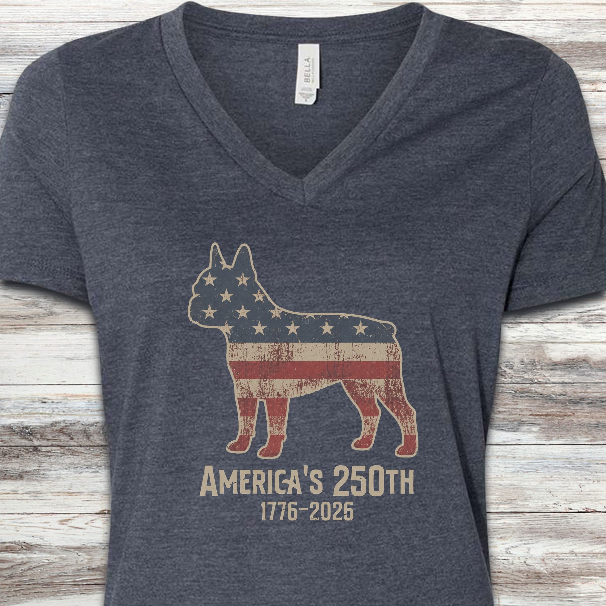 Boston Terrier 250 V-Neck Tee - Heather Navy