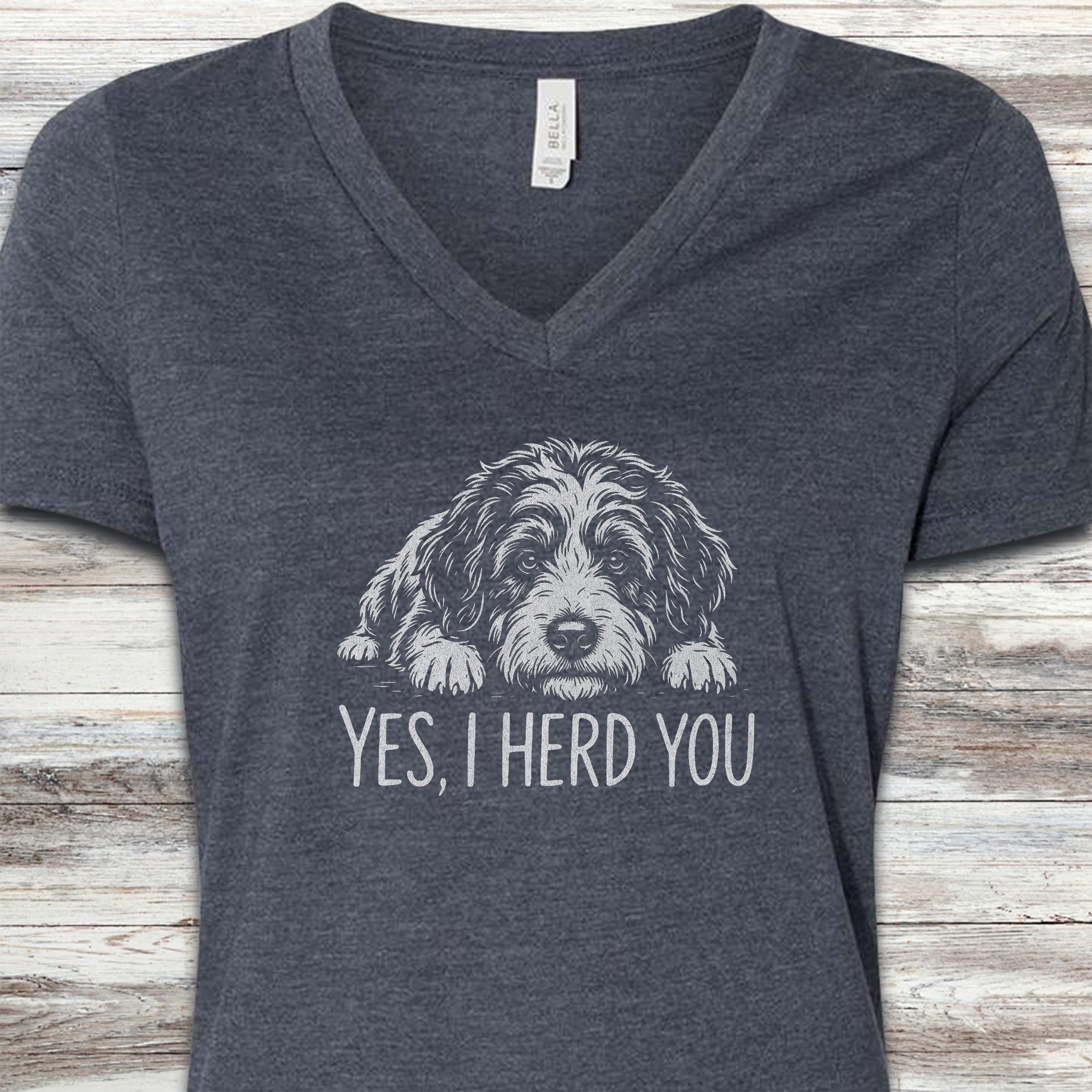 Bernedoodle Herd You V-Neck Tee - Heather Navy
