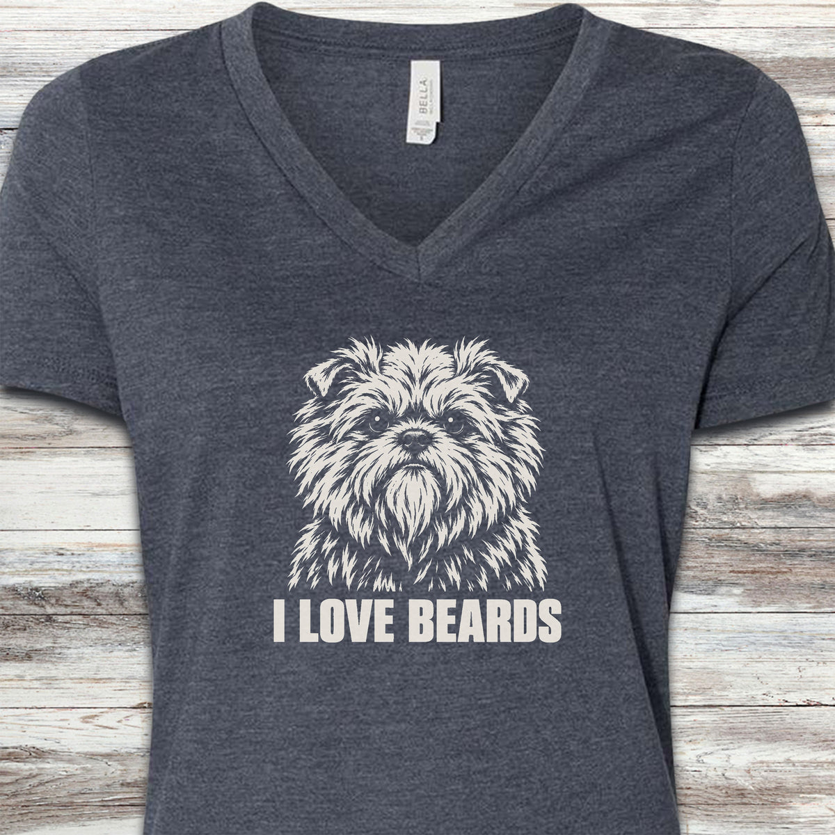 Affenpinscher I Love Beards V-Neck Tee - Heather Navy