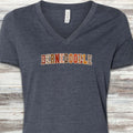 Bernedoodle Fall Faux Patchwork V-Neck Tee - Heather Navy