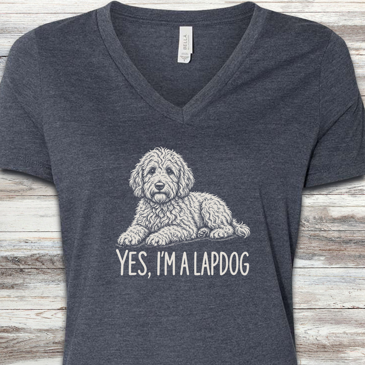 Goldendoodle Lapdog V-Neck Tee - Heather Navy