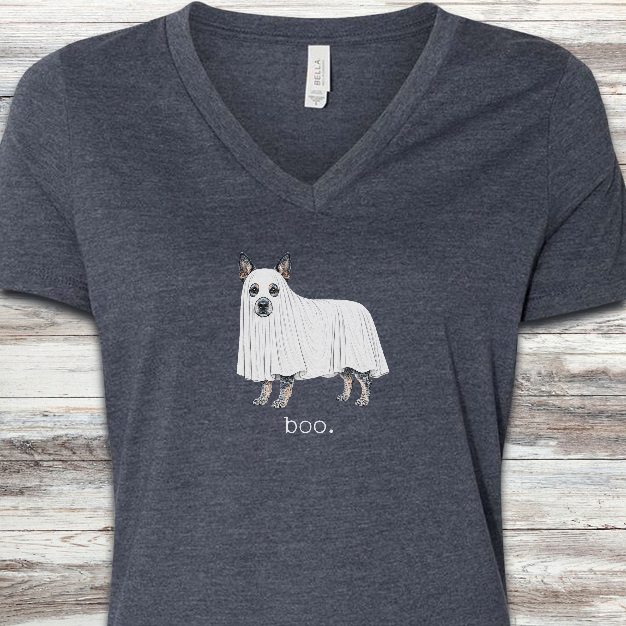 Australian Cattle Dog Boo V-Neck Tee - Heather Navy