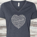 Bernedoodle Heart Script V-Neck Tee - Heather Navy