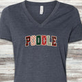 Poodle Holiday Faux Patchwork V-Neck Tee - Heather Navy