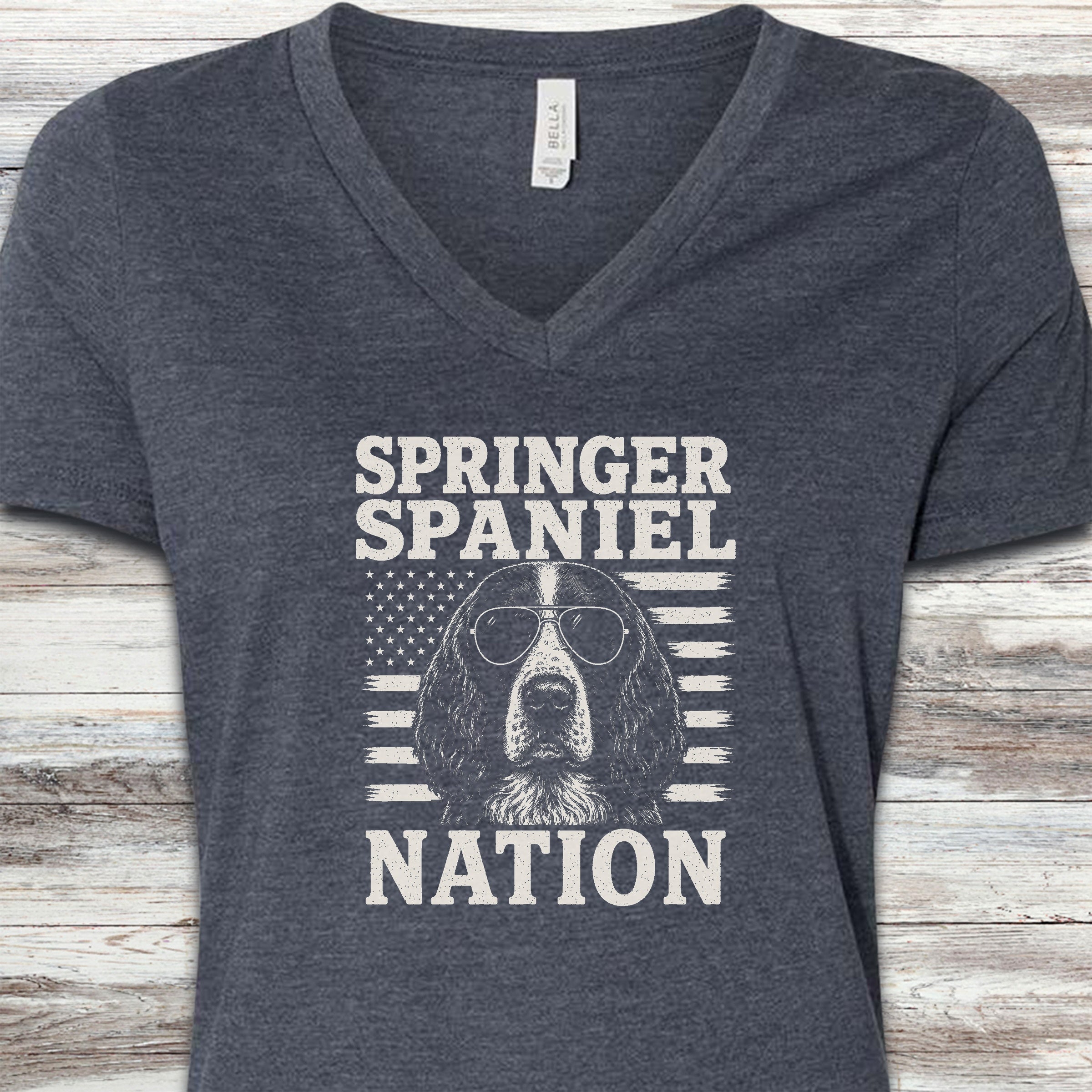English Springer Spaniel Nation V-Neck Tee - Heather Navy