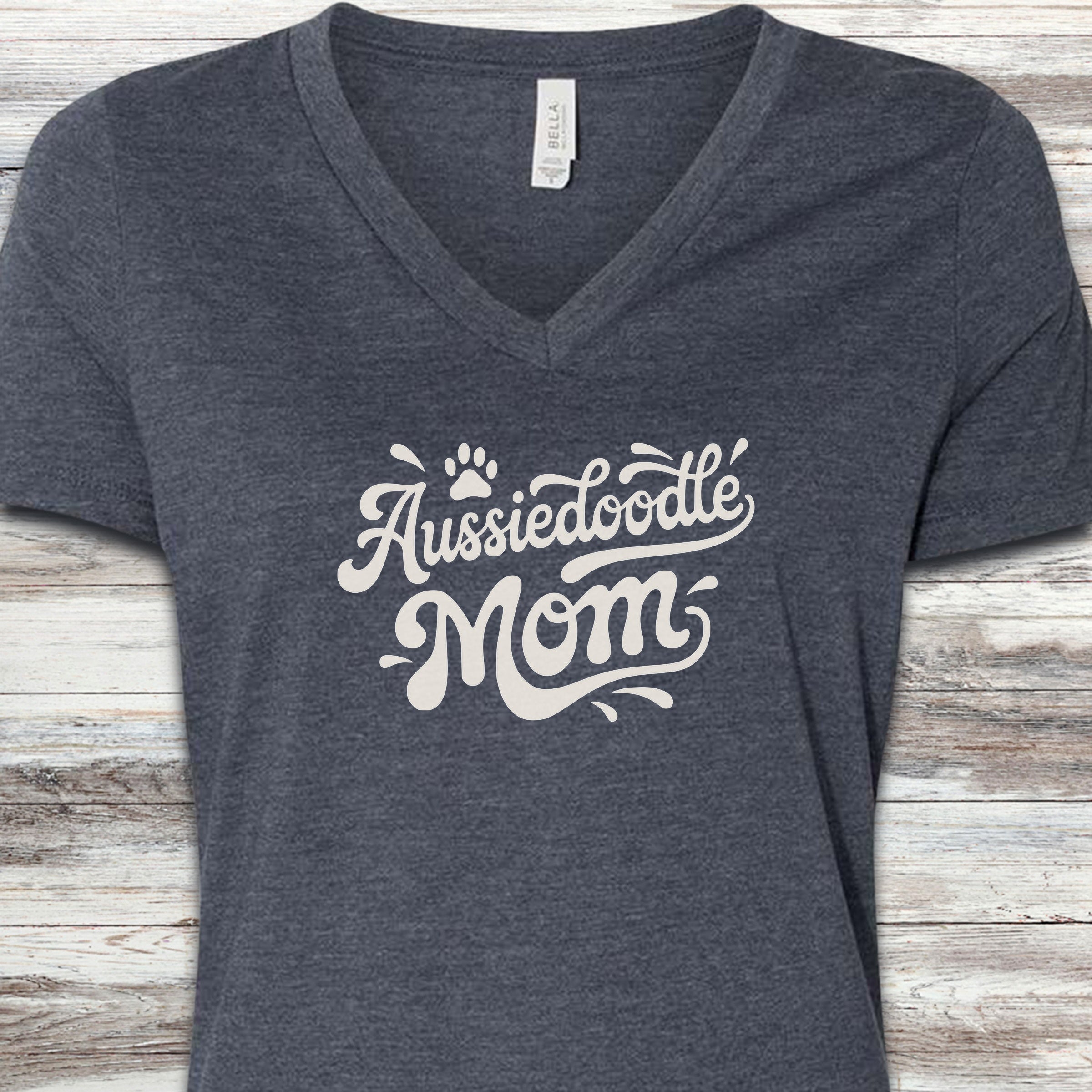 Aussiedoodle Groovy Mom V-Neck Tee - Heather Navy