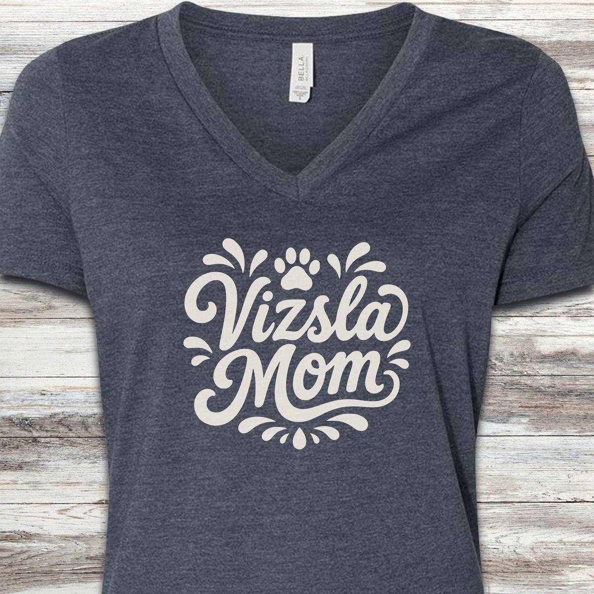 Vizsla Groovy Mom V-Neck Tee - Heather Navy