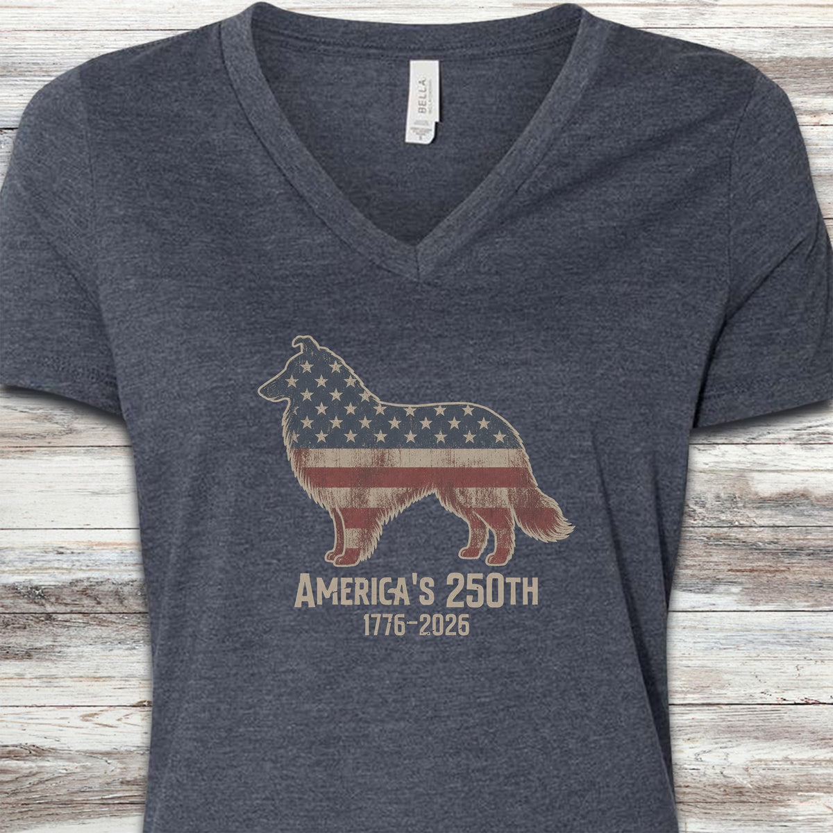 Rough Collie 250 V-Neck Tee - Heather Navy