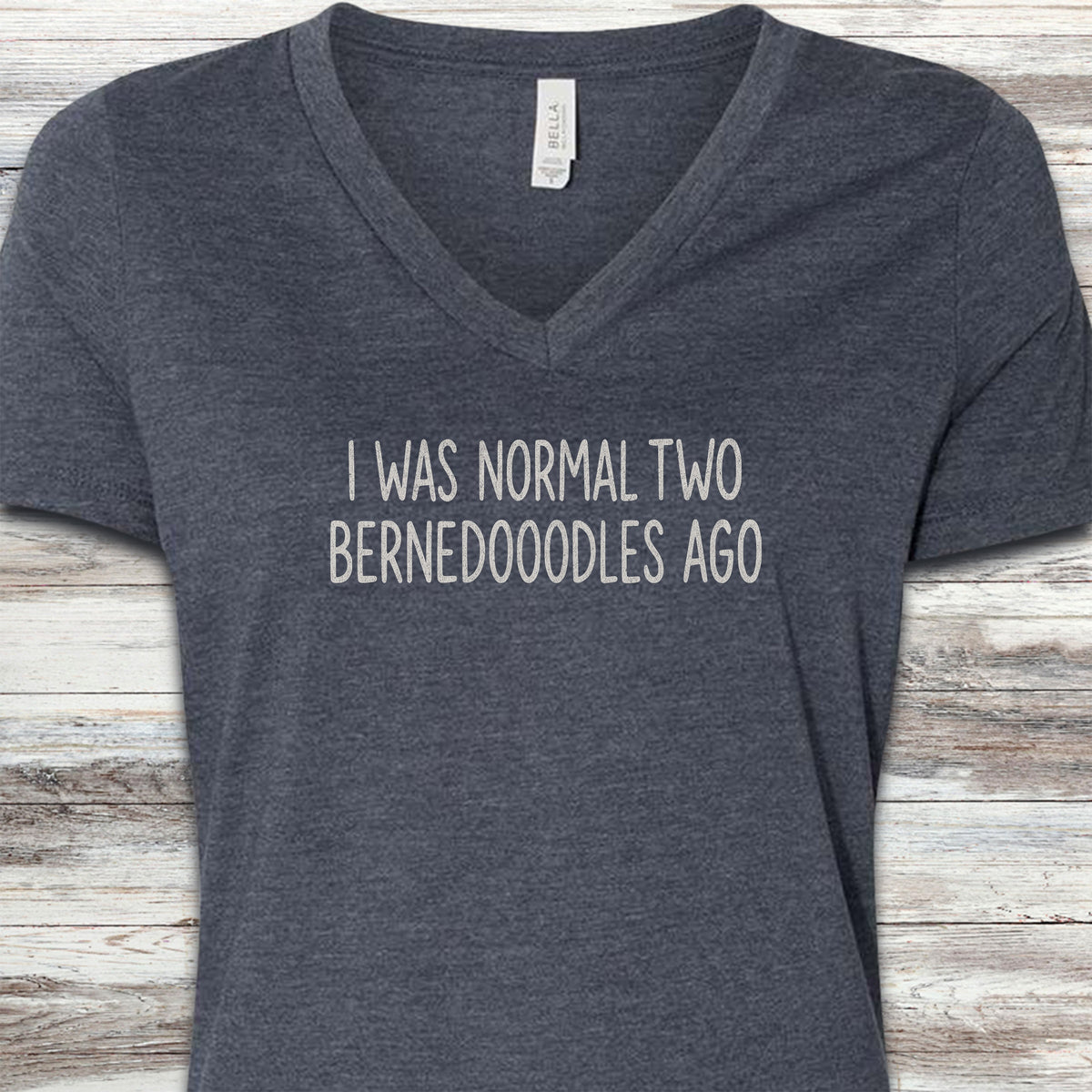 Bernedoodle Normal V-Neck Tee - Heather Navy