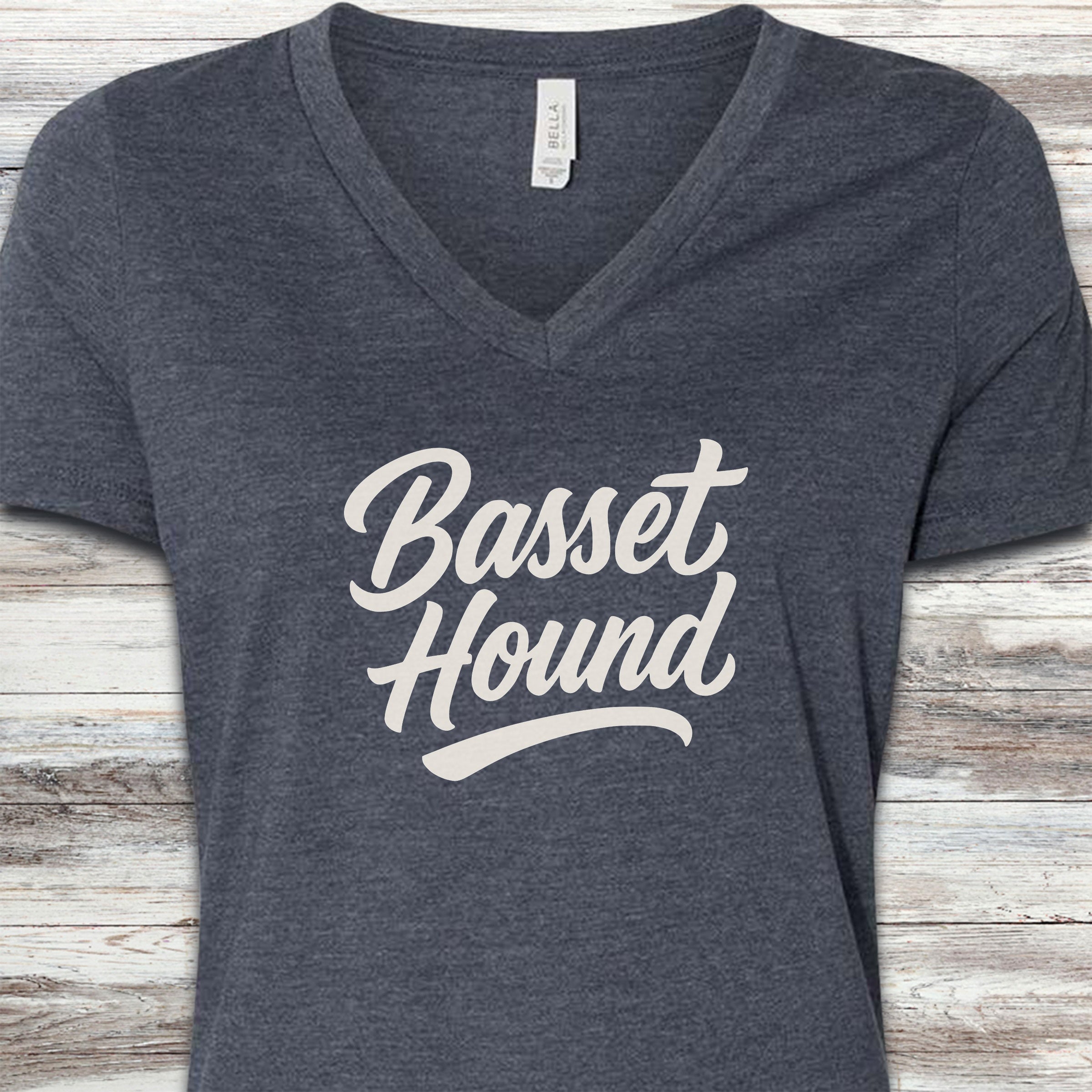 Basset Hound Team V-Neck Tee - Heather Navy