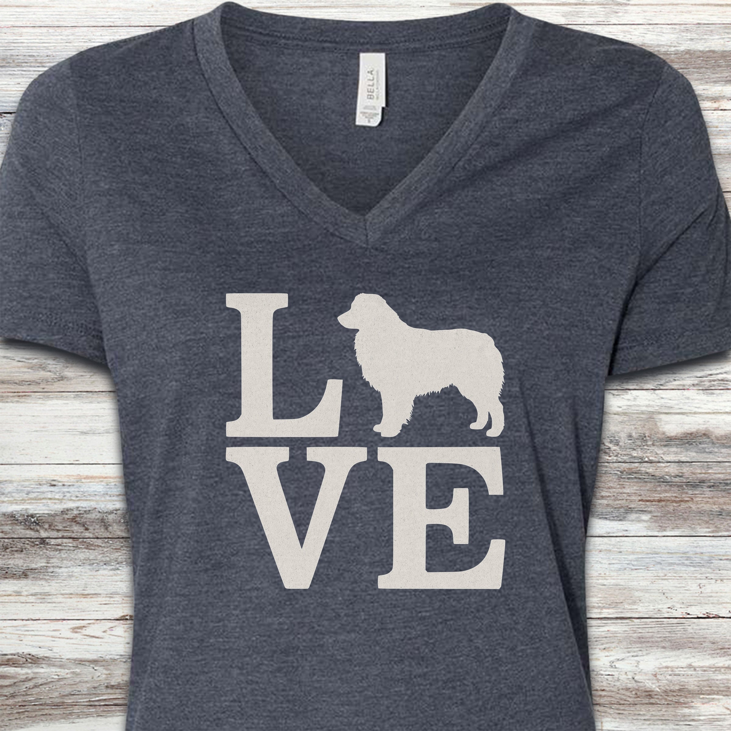 Australian Shepherd Love V-Neck Tee - Heather Navy