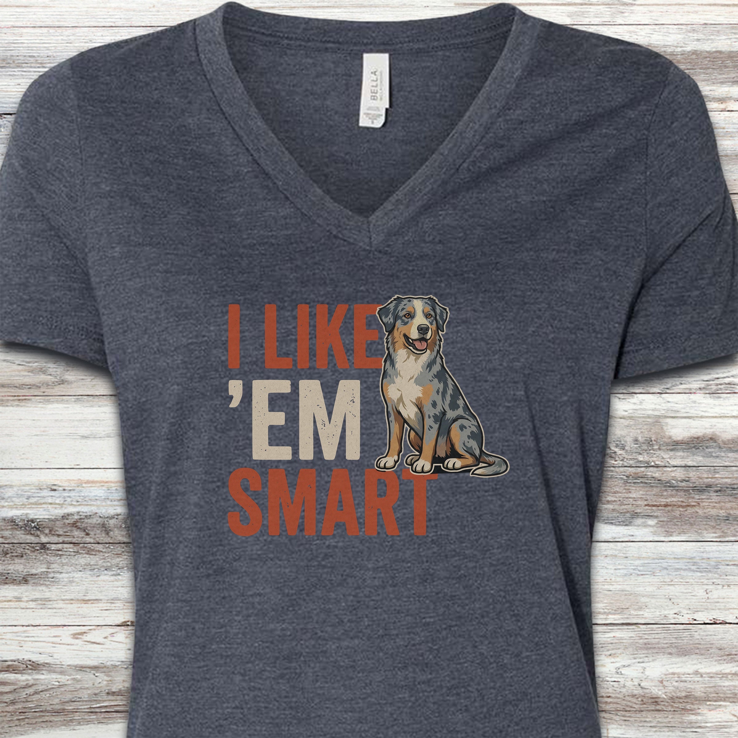 Australian Shepherd Smart V-Neck Tee - Heather Navy