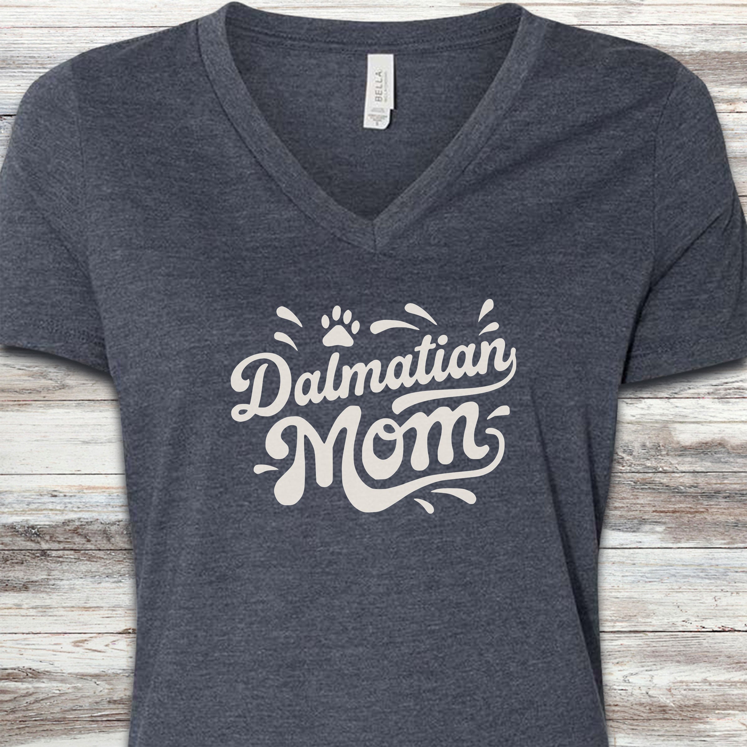 Dalmatian Groovy Mom V-Neck Tee - Heather Navy