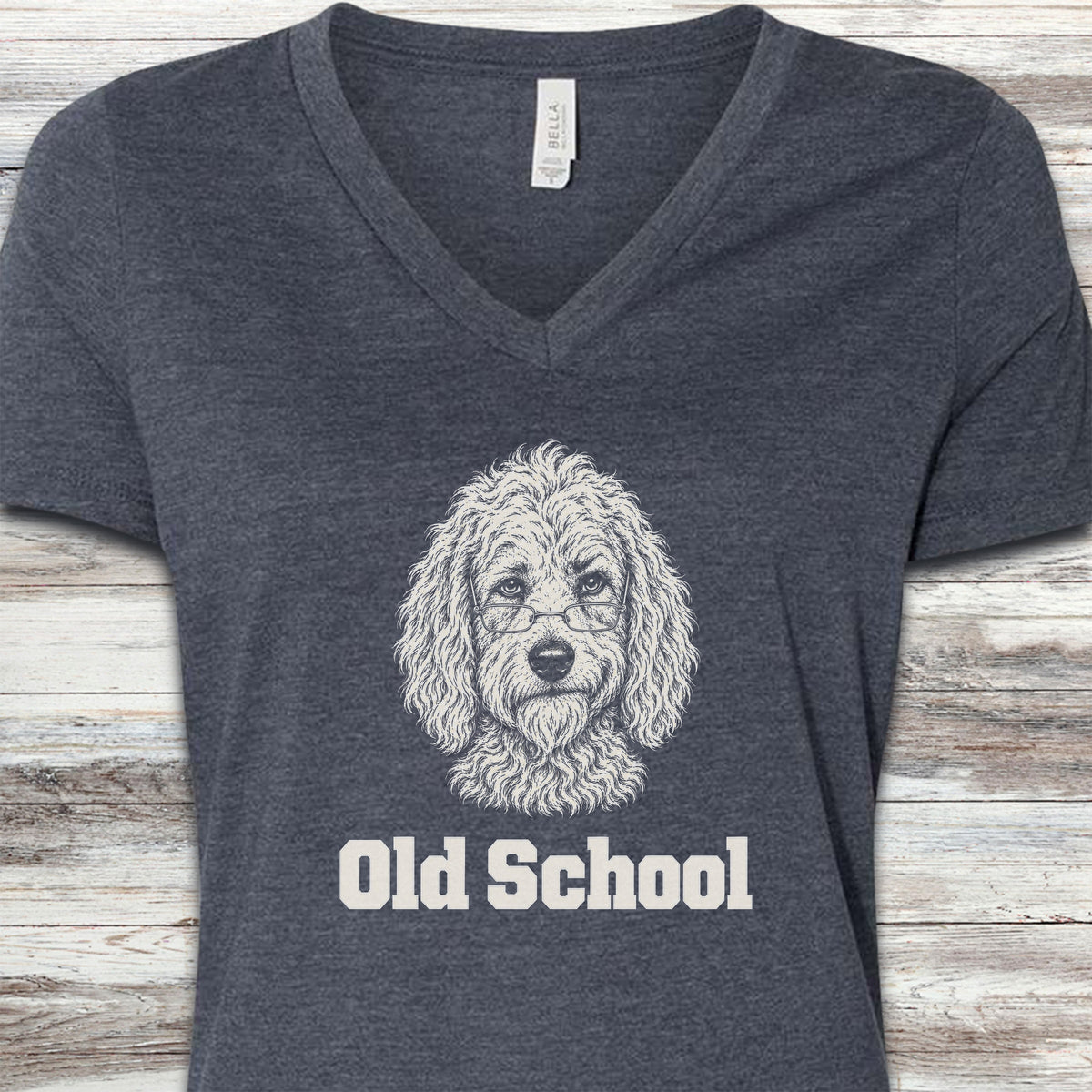 Goldendoodle Old School V-Neck Tee - Heather Navy
