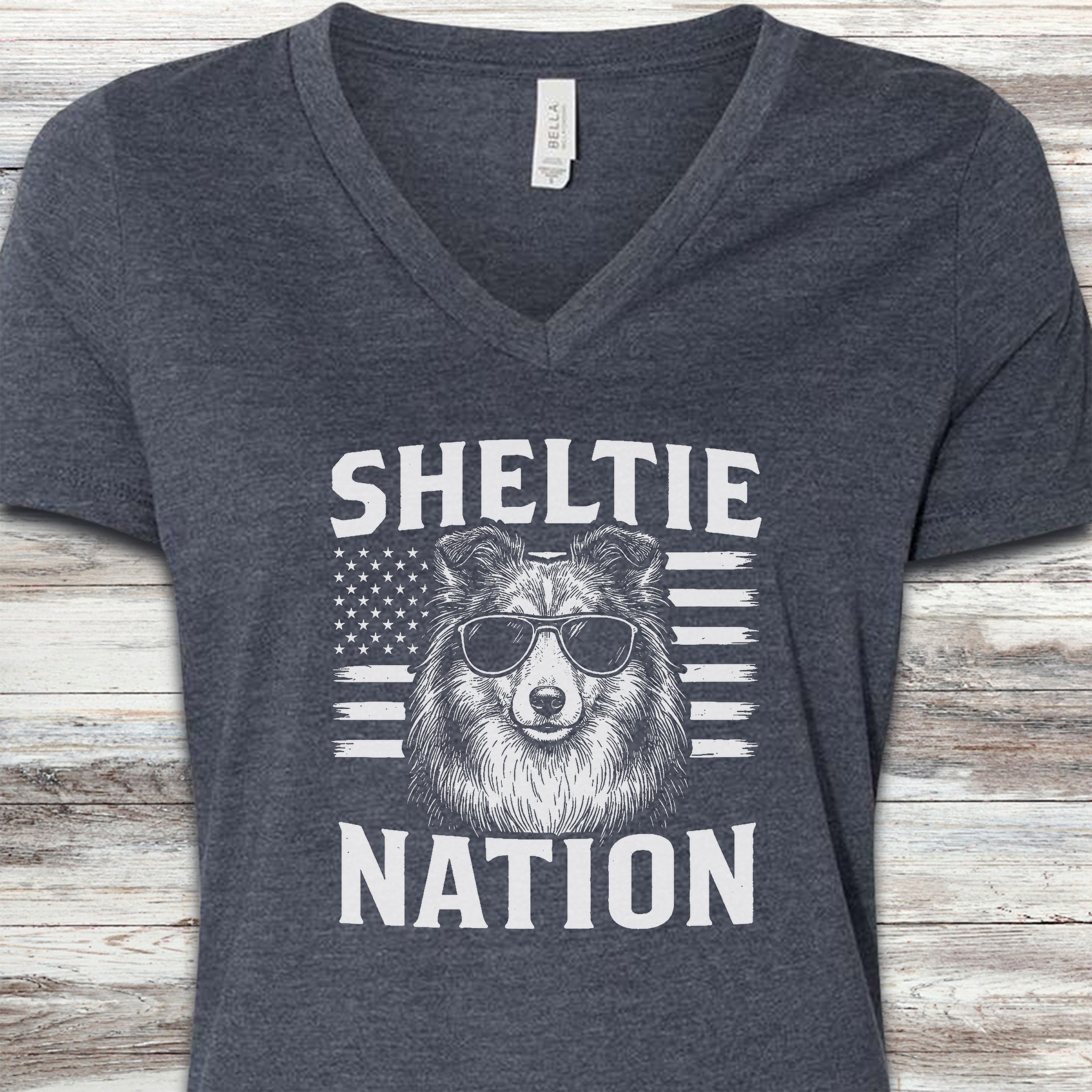 Shetland Sheepdog Nation V-Neck Tee - Heather Navy