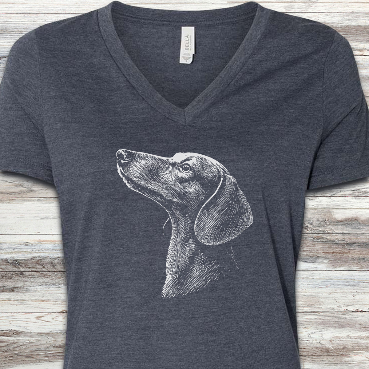 Dachshund Loyalty V-Neck Tee - Heather Navy