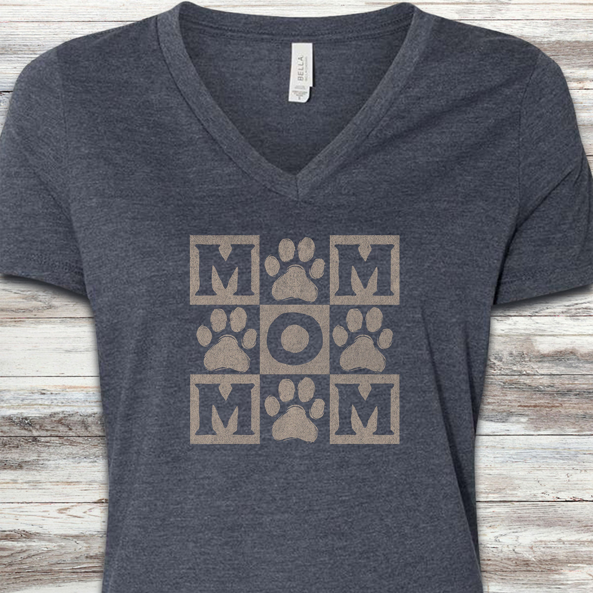 Paw Print Mom V-Neck Tee - Heather Navy