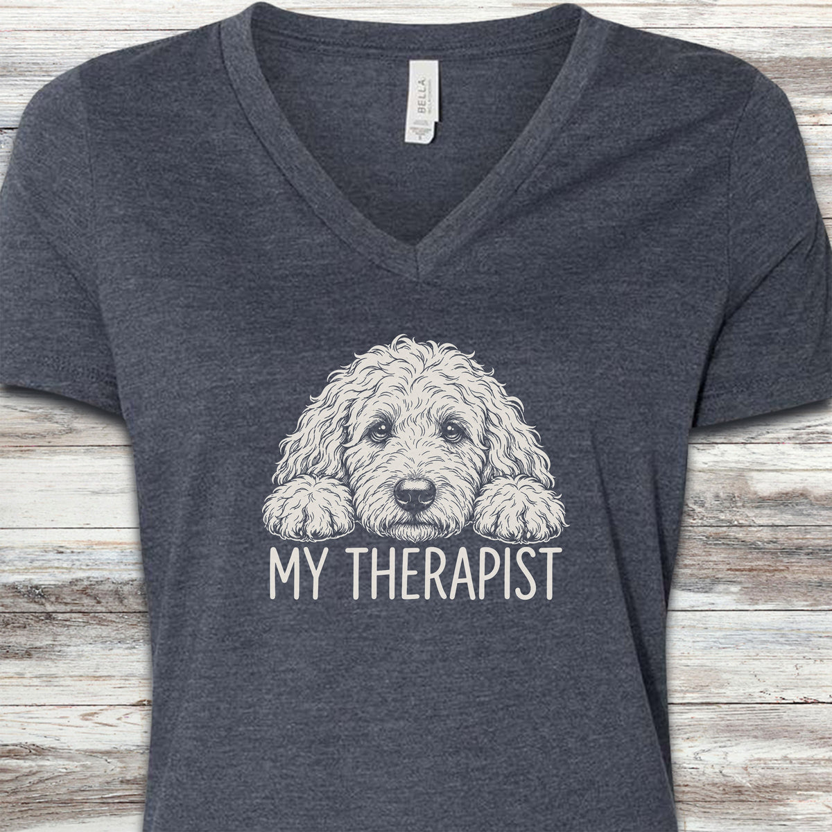 Goldendoodle Therapist V-Neck Tee - Heather Navy