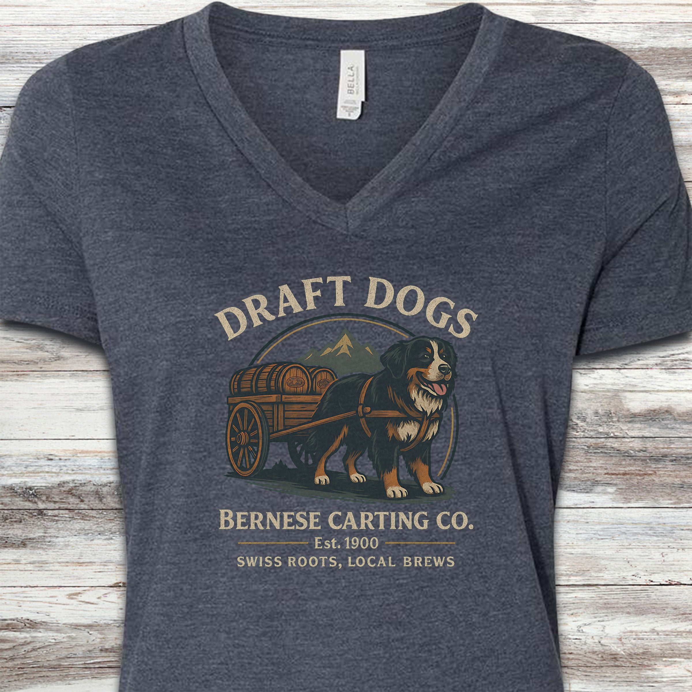 Bernese Mountain Dog Draft Dogs V-Neck Tee - Heather Navy
