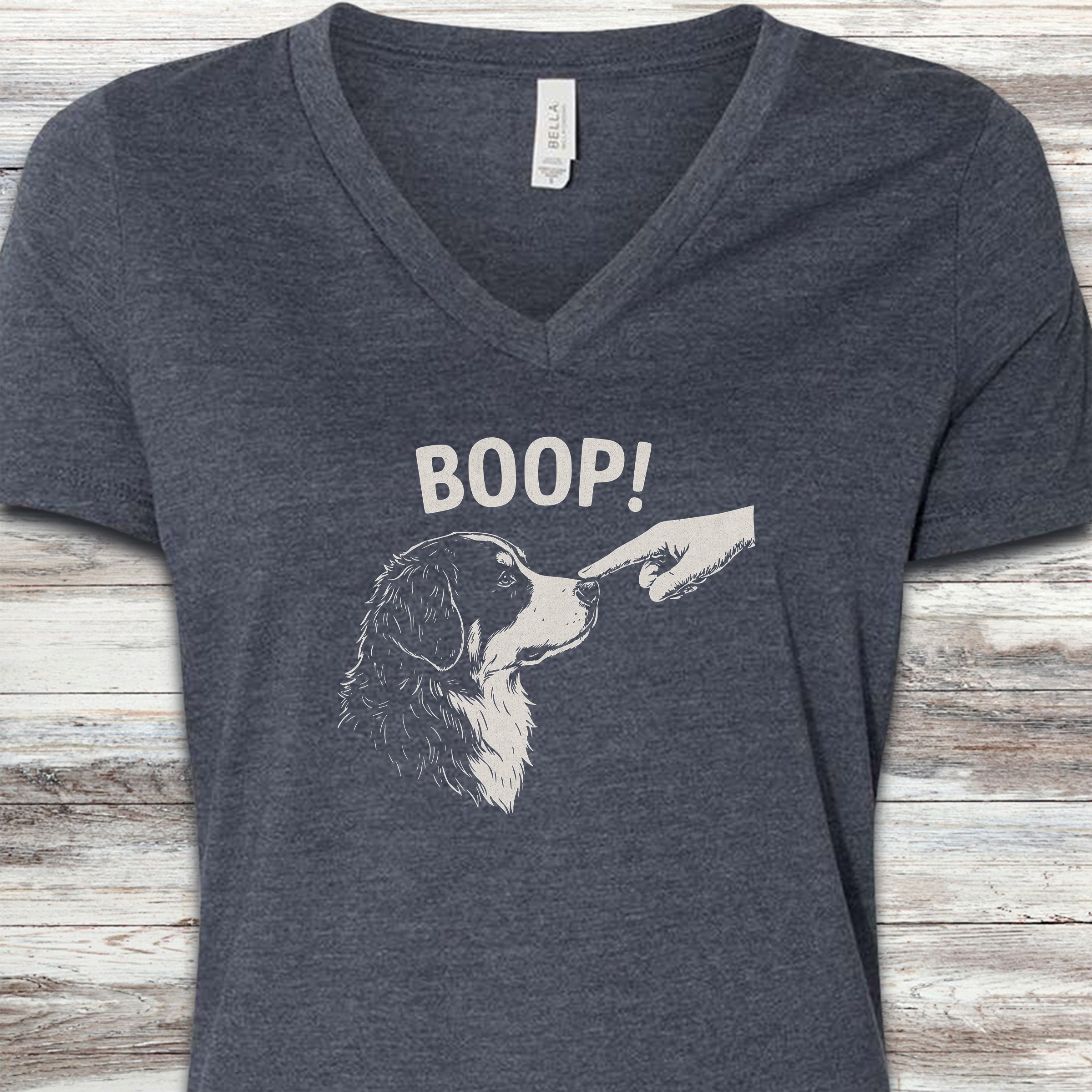 Bernese Mountain Dog Boop V-Neck Tee - Heather Navy