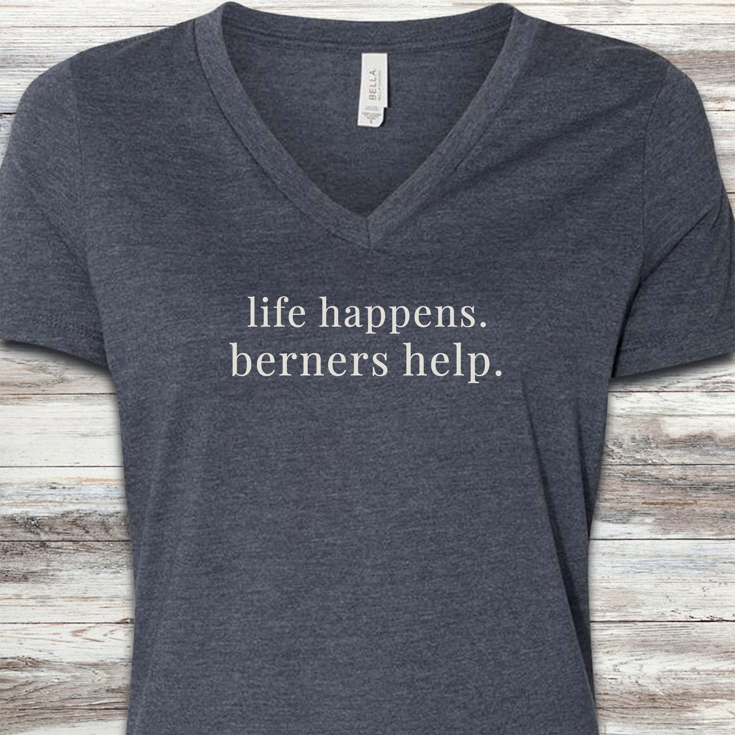 Bernese Mountain Dogs Help V-Neck Tee - Heather Navy