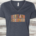 Shetland Sheepdog Fall Faux Patchwork V-Neck Tee - Heather Navy