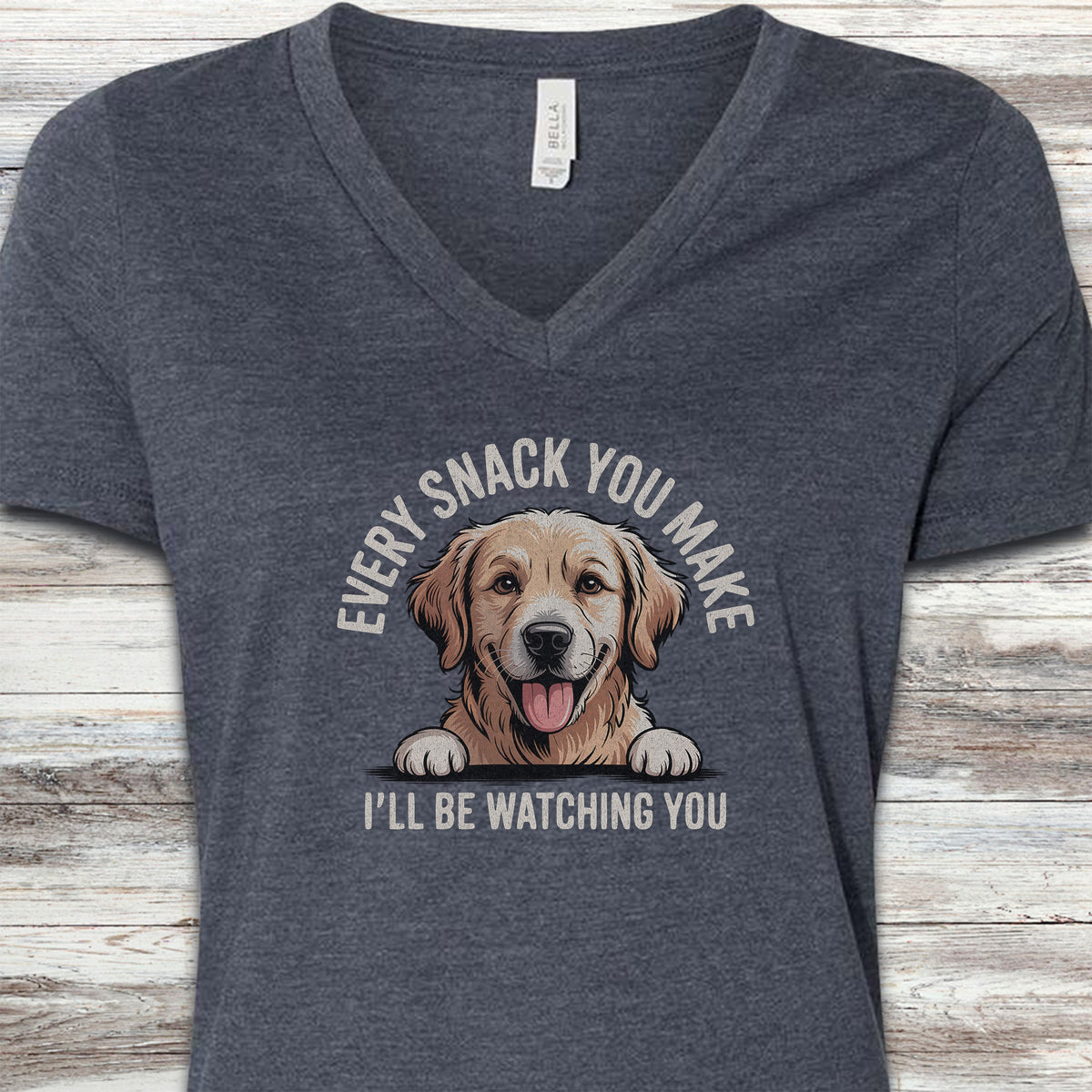 Golden Retriever Every Snack V-Neck Tee - Heather Navy