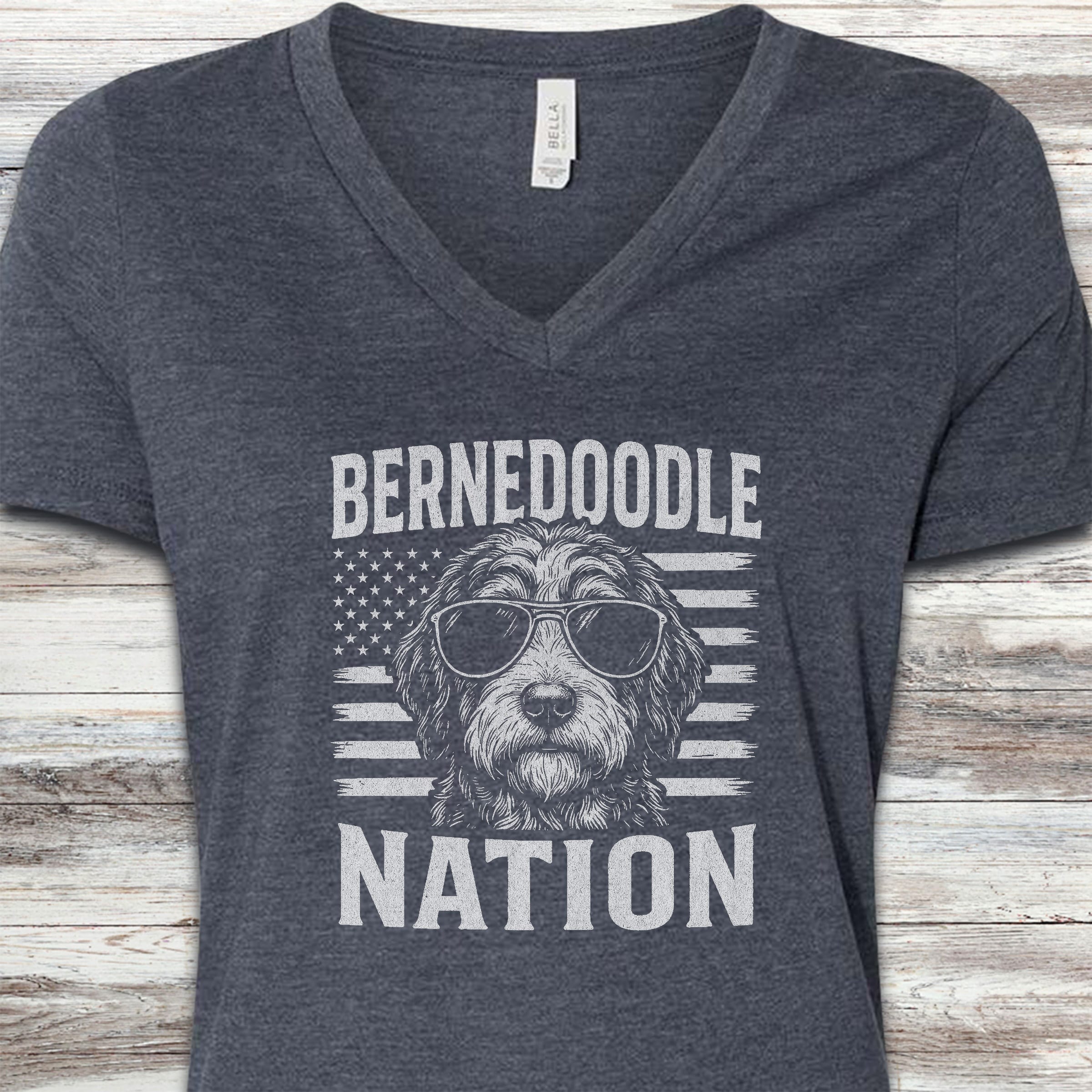 Bernedoodle Nation V-Neck Tee - Heather Navy