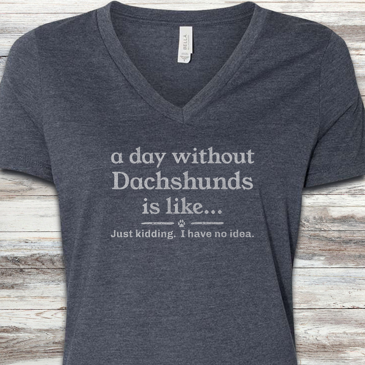 Dachshund Days V-Neck Tee - Heather Navy