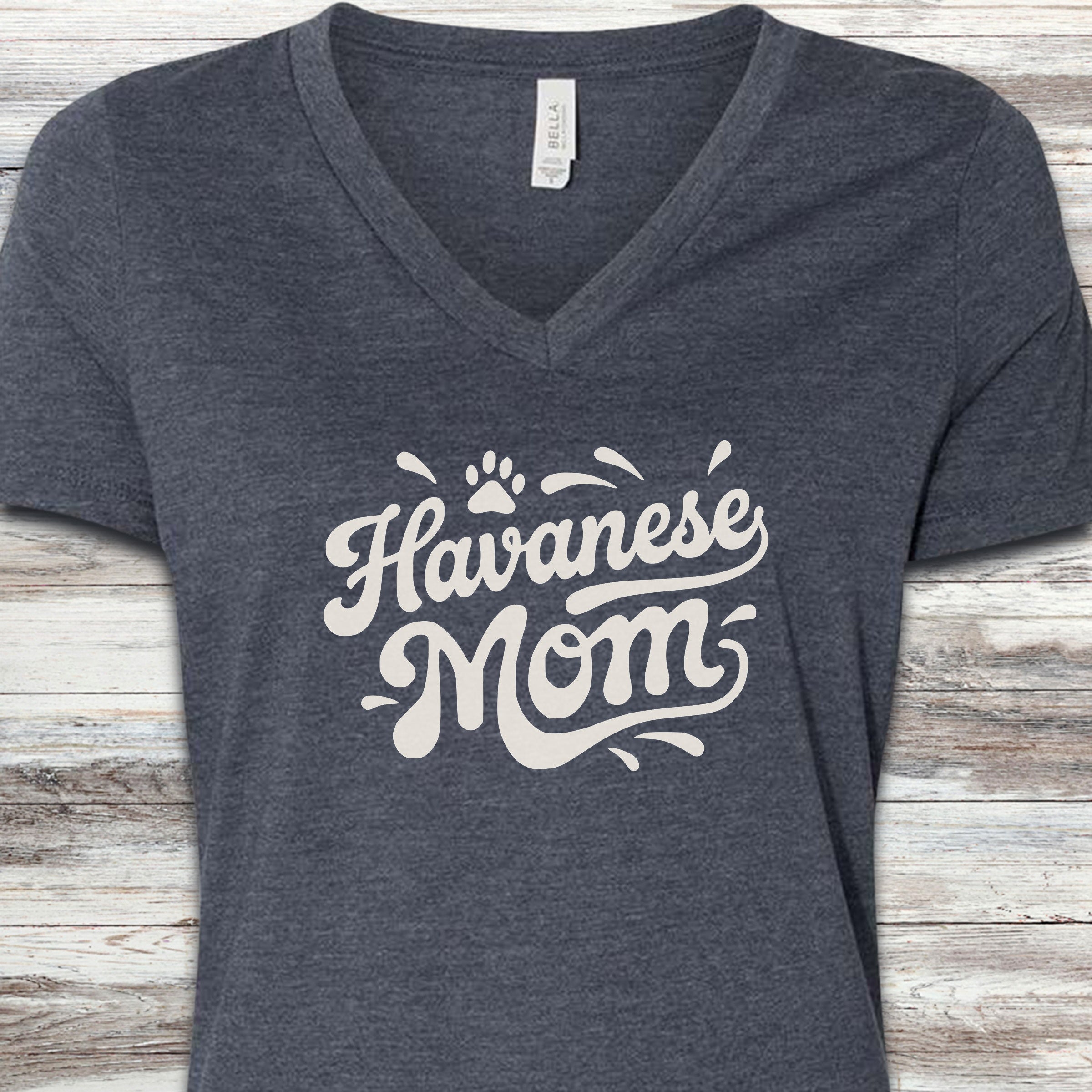 Havanese Groovy Mom V-Neck Tee - Heather Navy