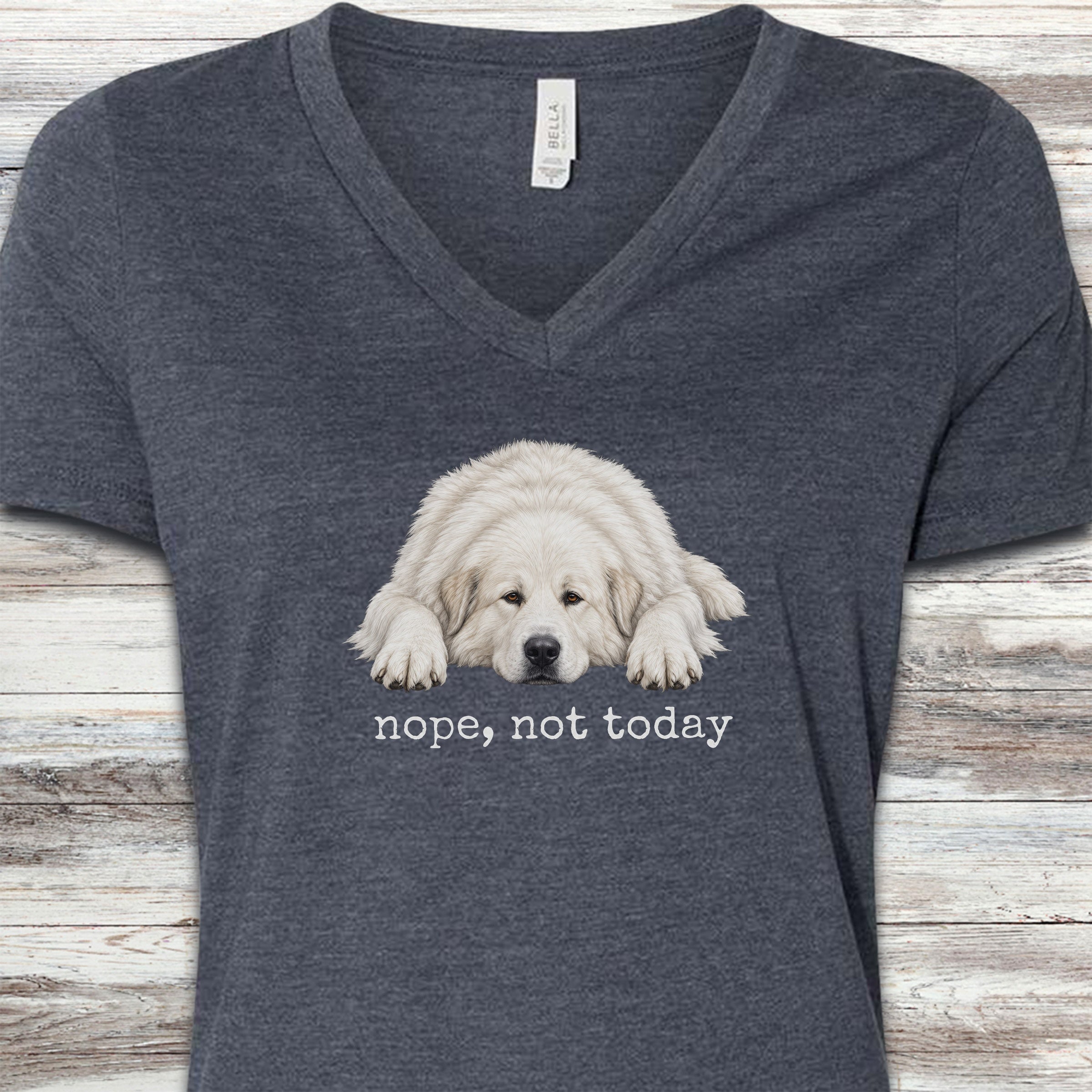 Great Pyrenees Nope V-Neck Tee - Heather Navy