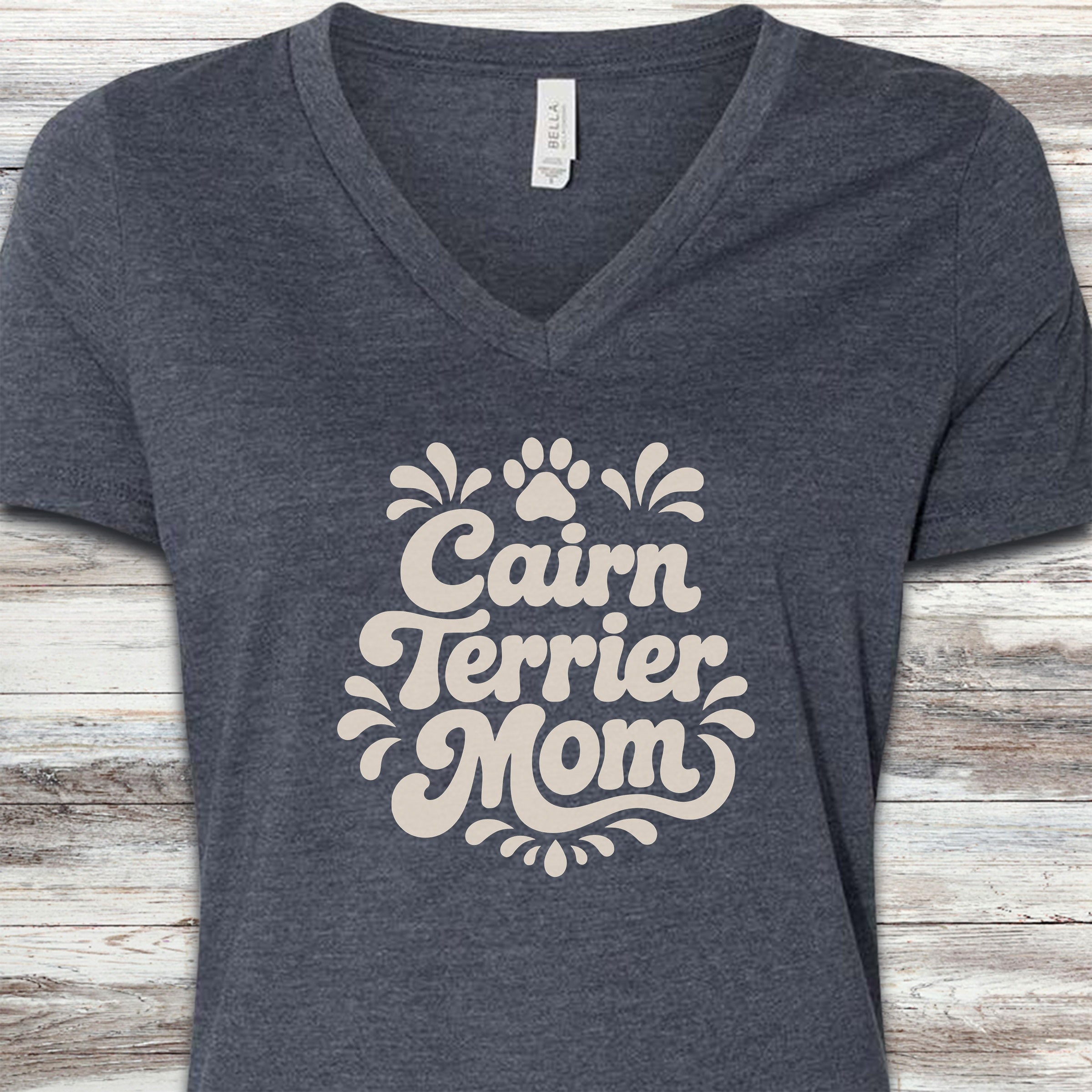 Cairn Terrier Groovy Mom V-Neck Tee - Heather Navy