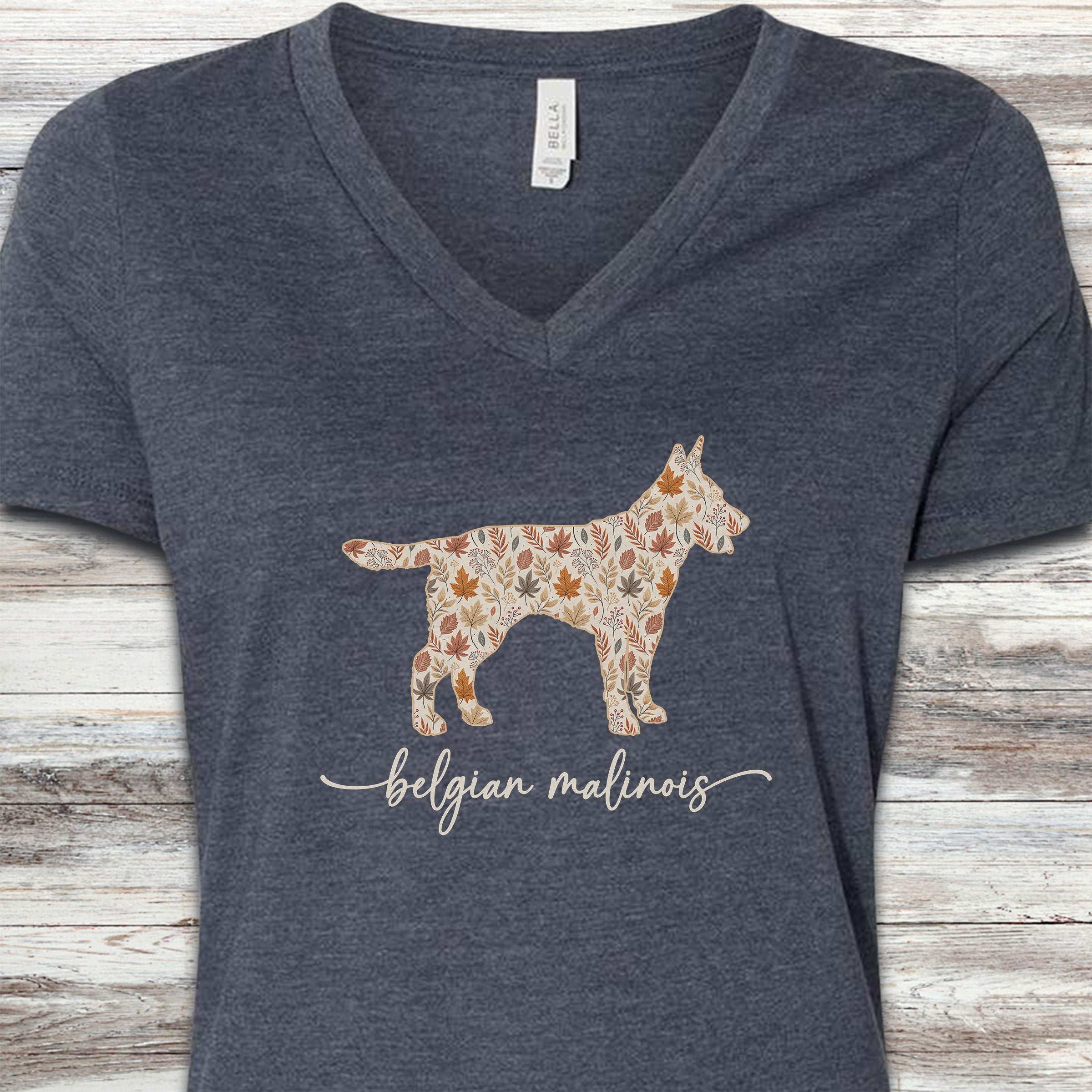 Belgian Malinois Fall V-Neck Tee - Heather Navy
