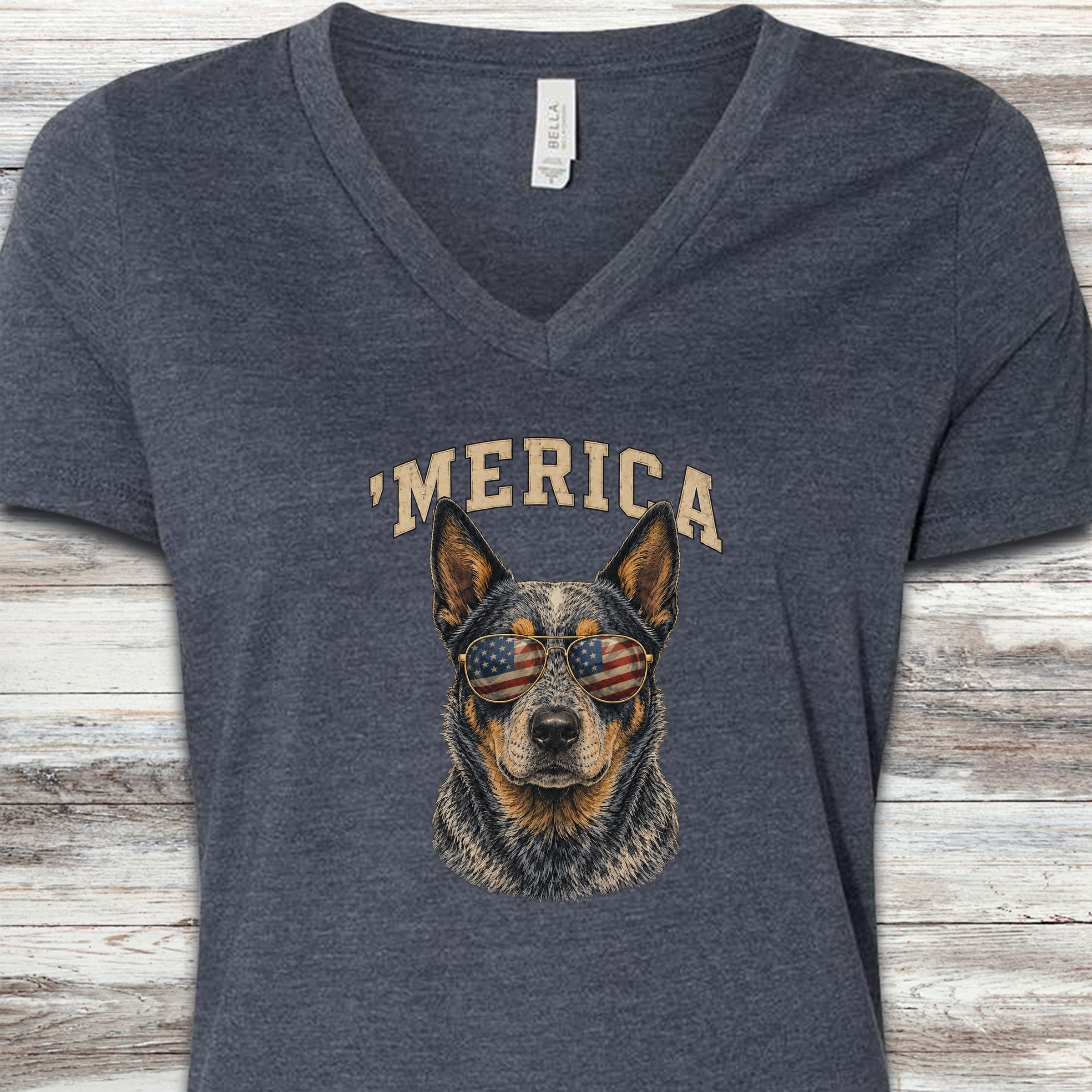 Australian Cattle Dog Blue 'Merica V-Neck Tee - Heather Navy