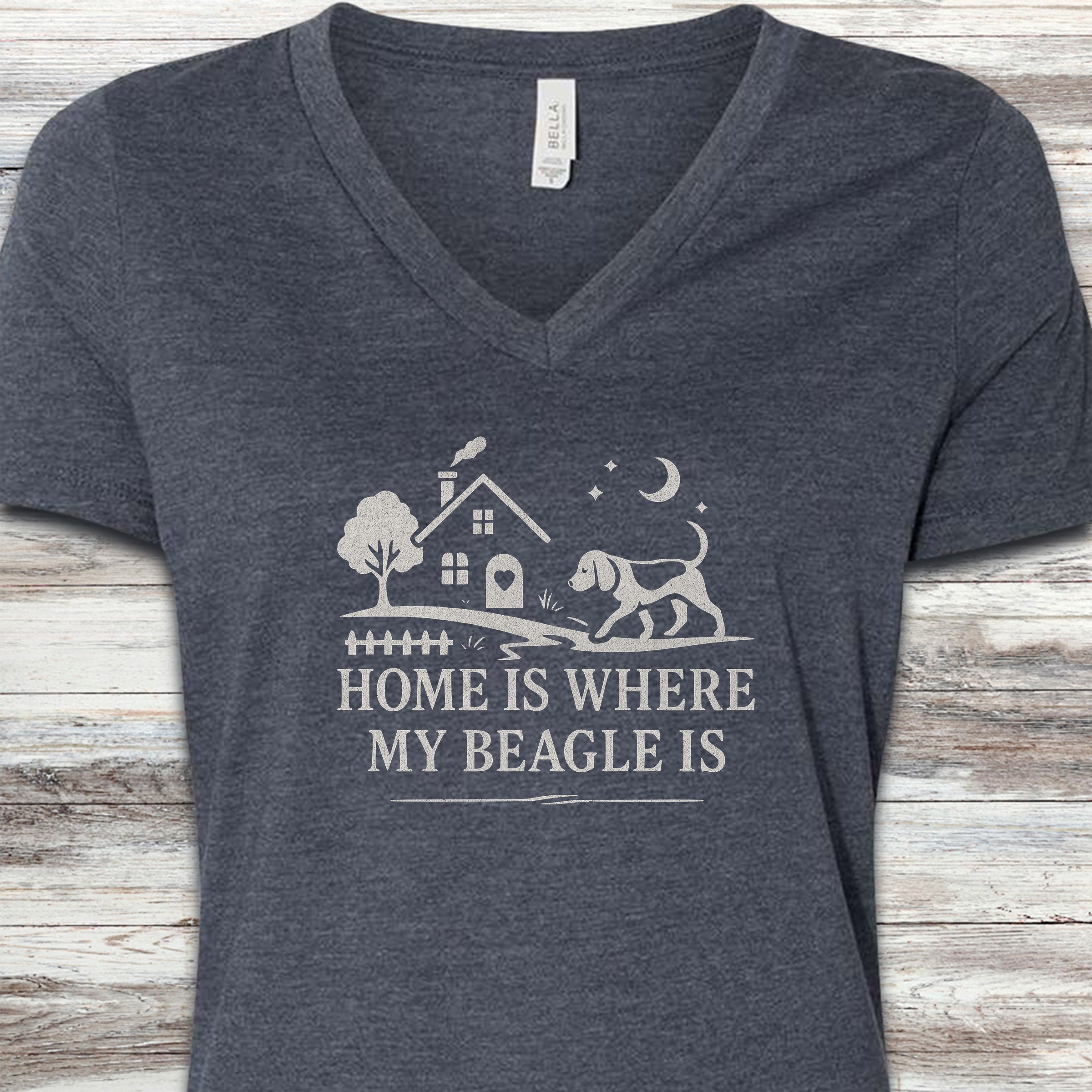Beagle Home V-Neck Tee - Heather Navy