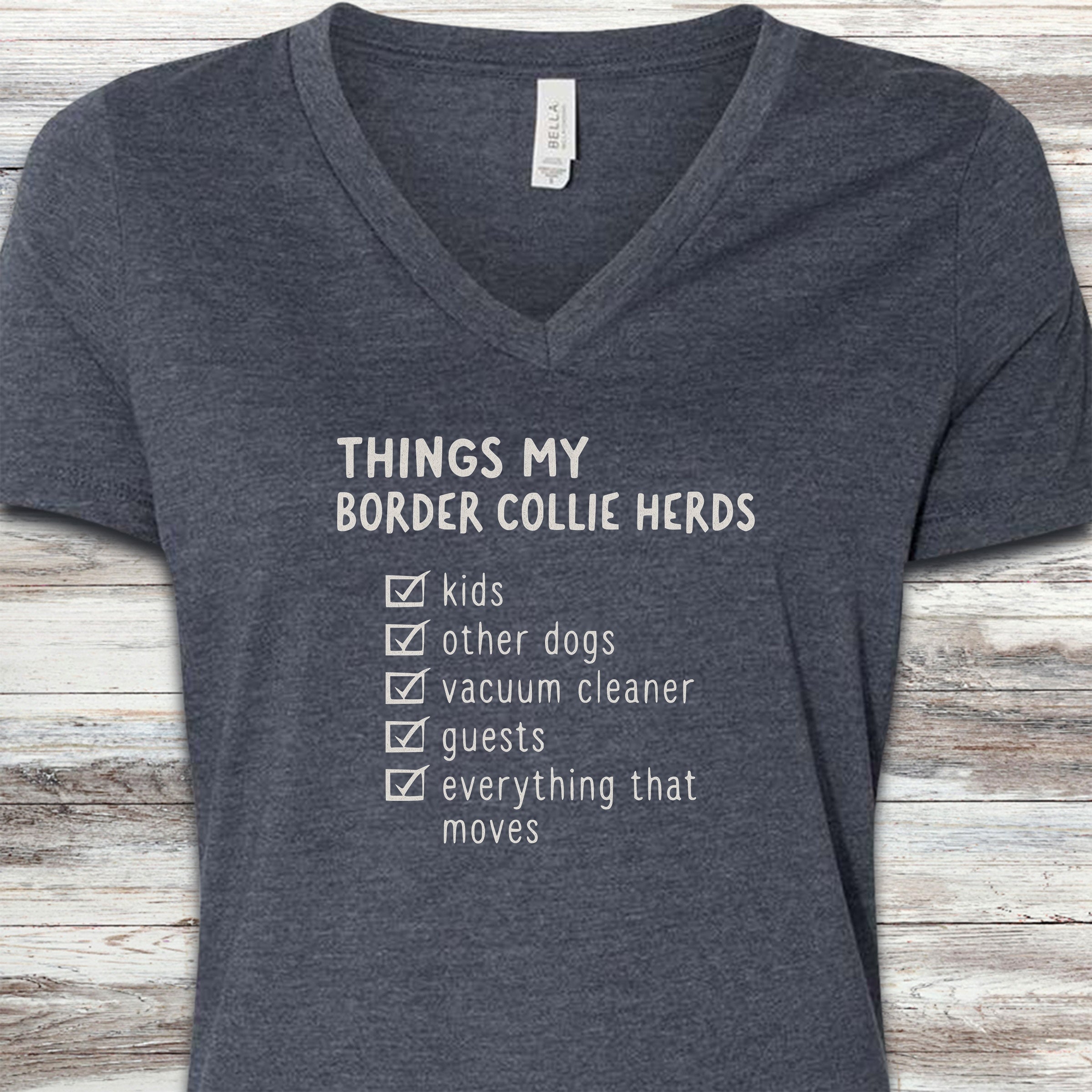 Border Collie Herding List V-Neck Tee - Heather Navy