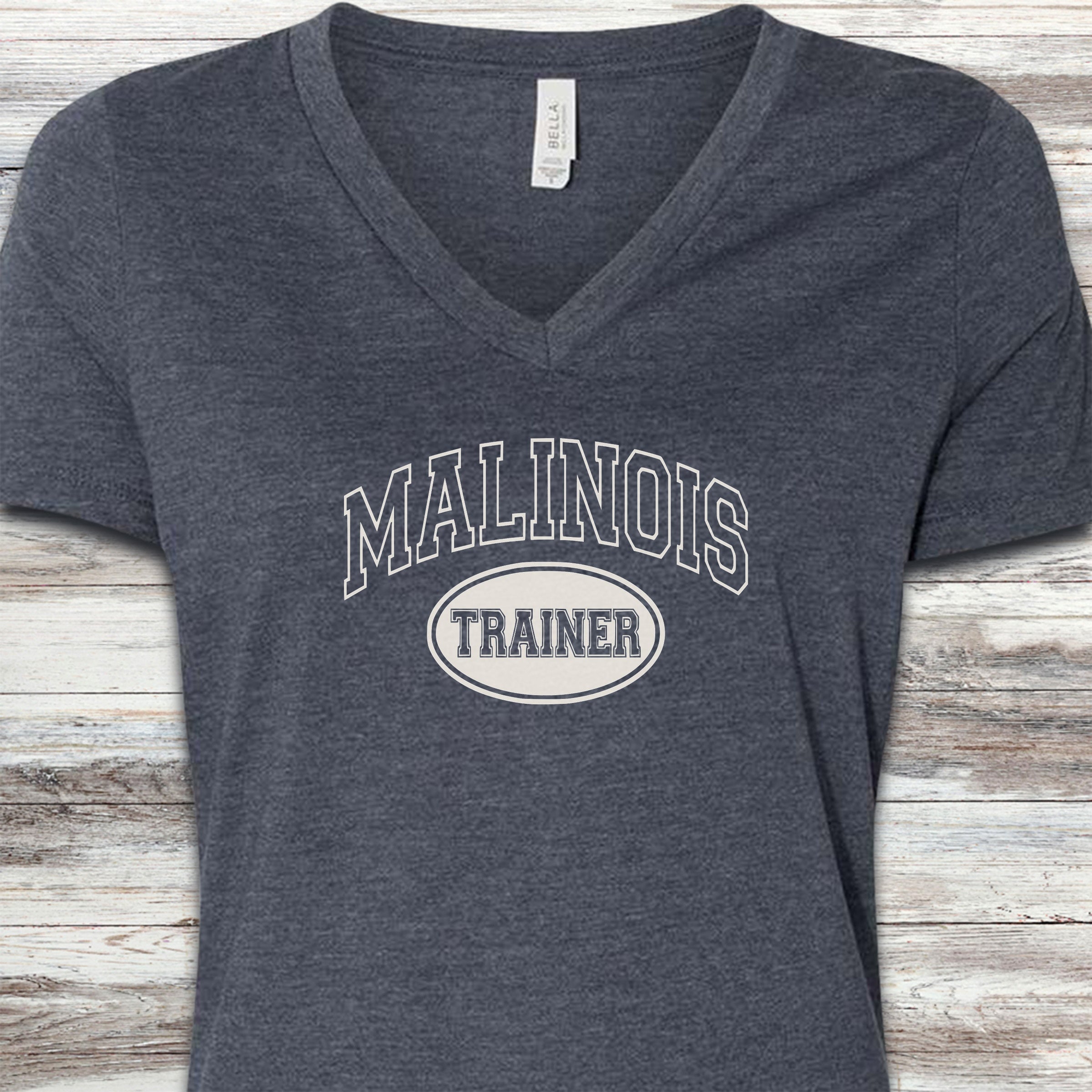 Belgian Malinois University Trainer V-Neck Tee - Heather Navy