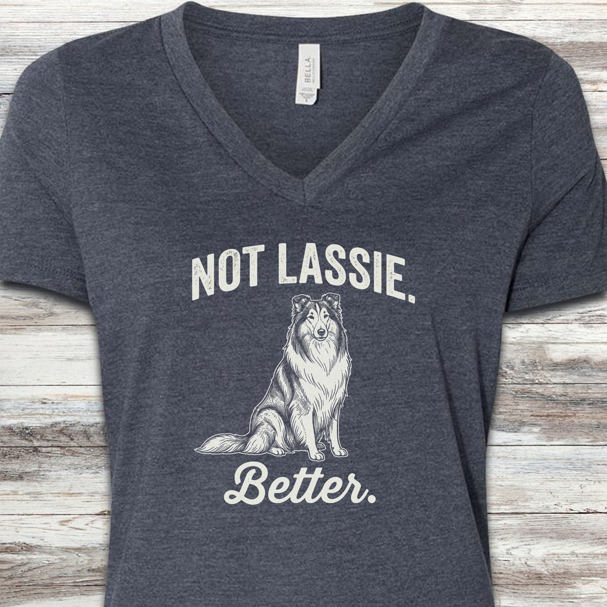 Rough Collie Not Lassie V-Neck Tee - Heather Navy