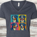 Swiss Mountain Dog Pop Art V-Neck Tee - Heather Navy