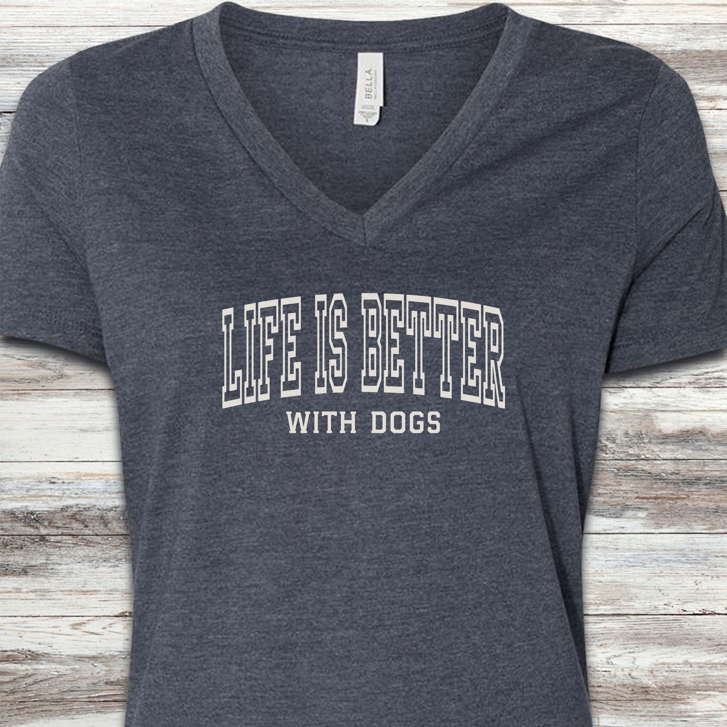 Life Is Better With Dogs V-Neck Tee - Heather Navy