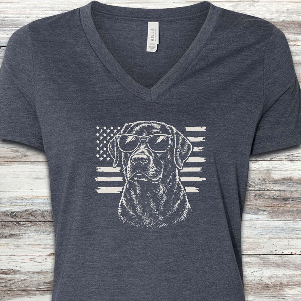 Labrador Retriever Black Flag V-Neck Tee - Heather Navy