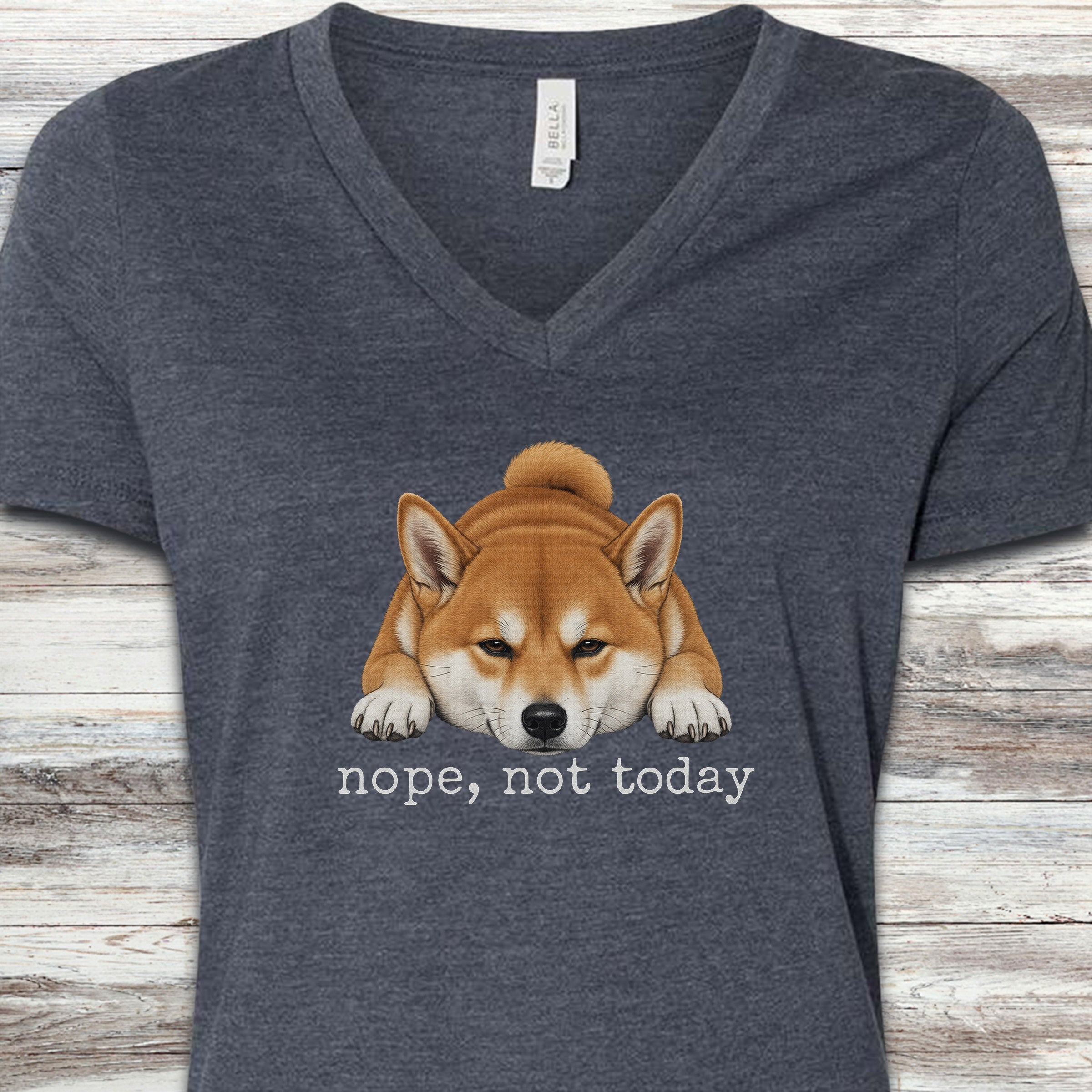 Shiba Inu Nope V-Neck Tee - Heather Navy