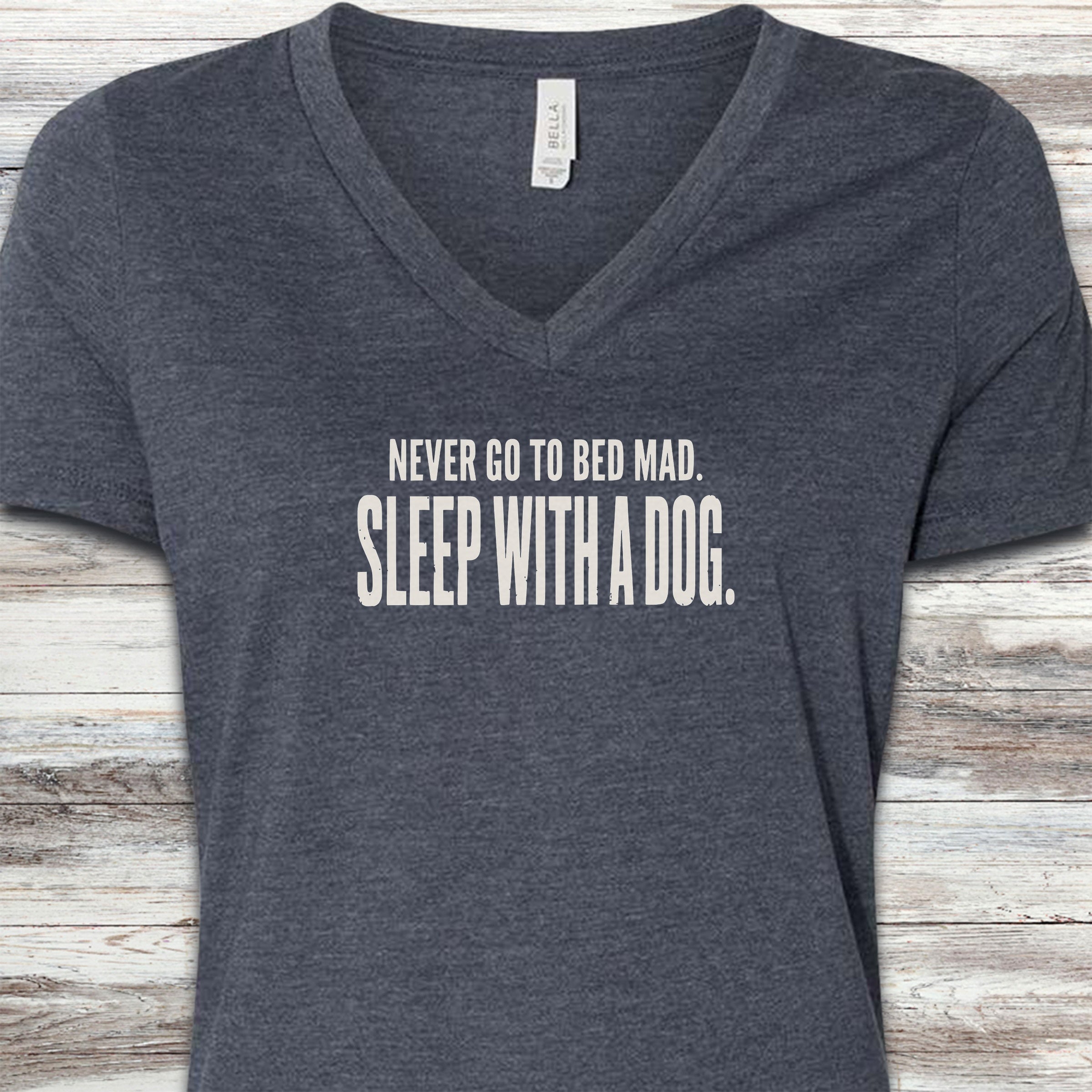 Sleep With A Dog V-Neck Tee - Heather Navy