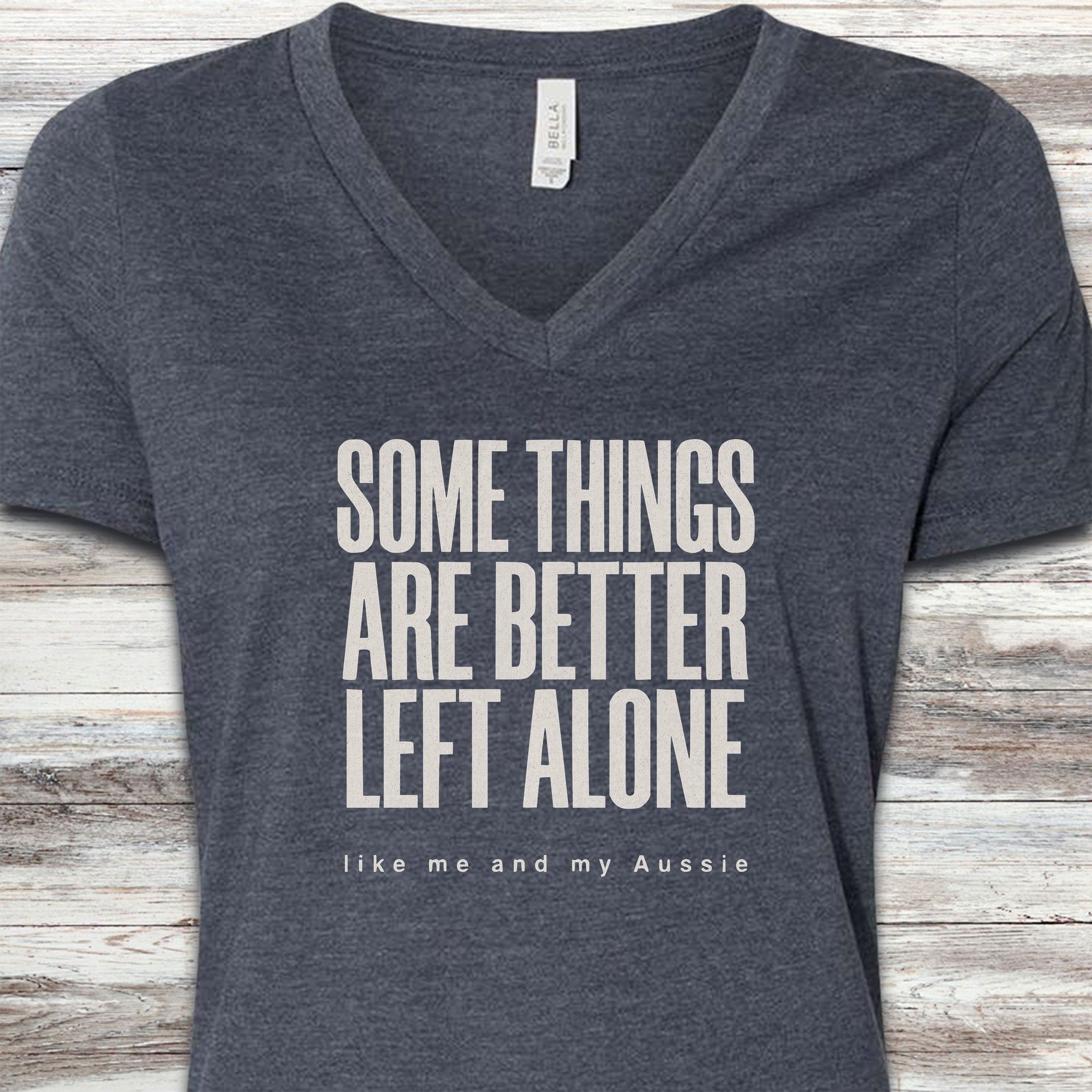Australian Shepherd Introvert V-Neck Tee - Heather Navy