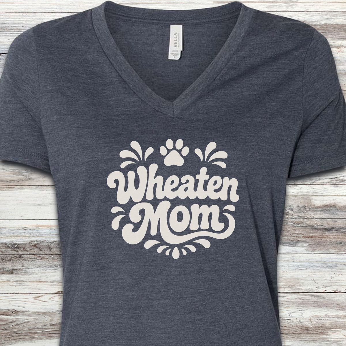Wheaten Terrier Groovy Mom V-Neck Tee - Heather Navy