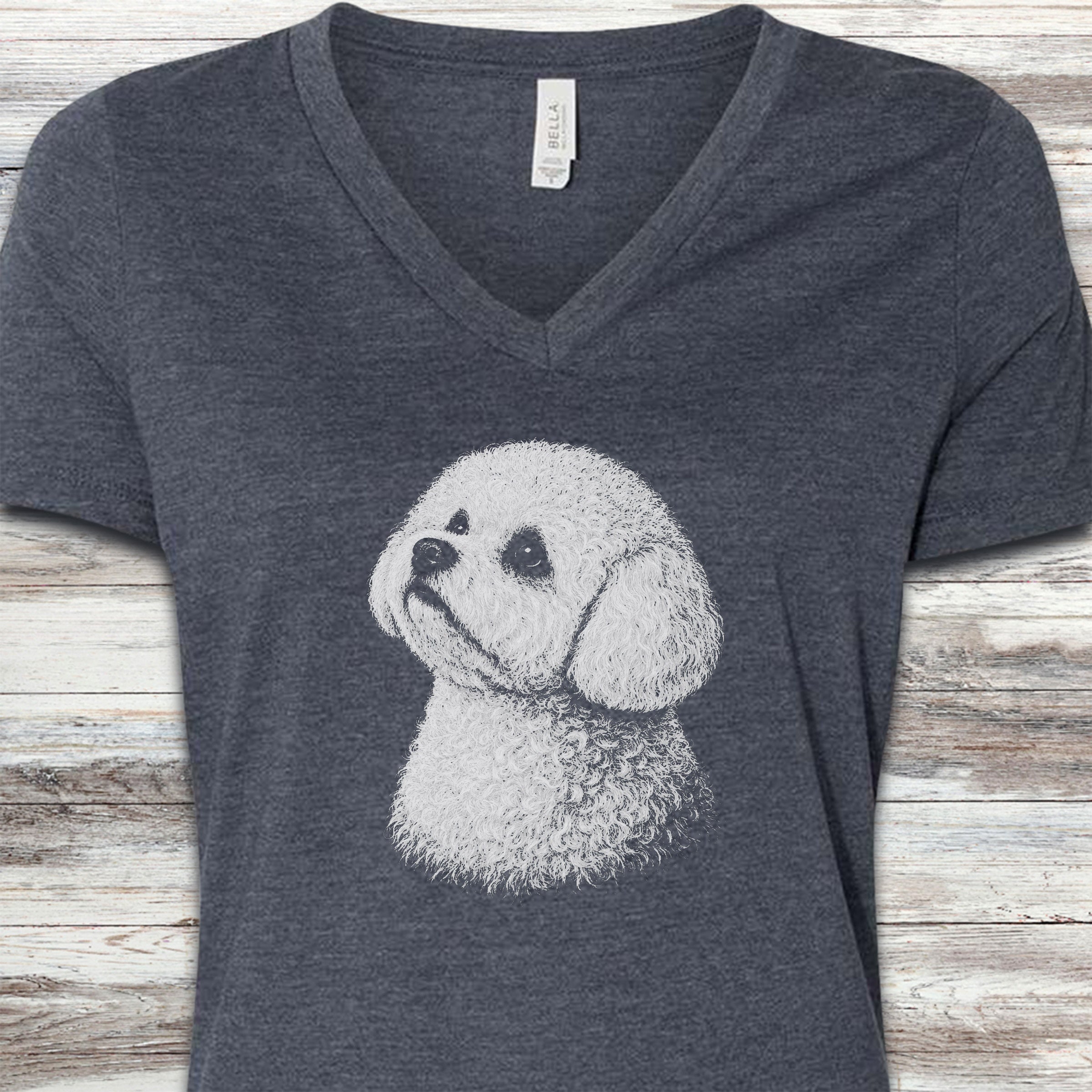 Bichon Frise Loyalty V-Neck Tee - Heather Navy